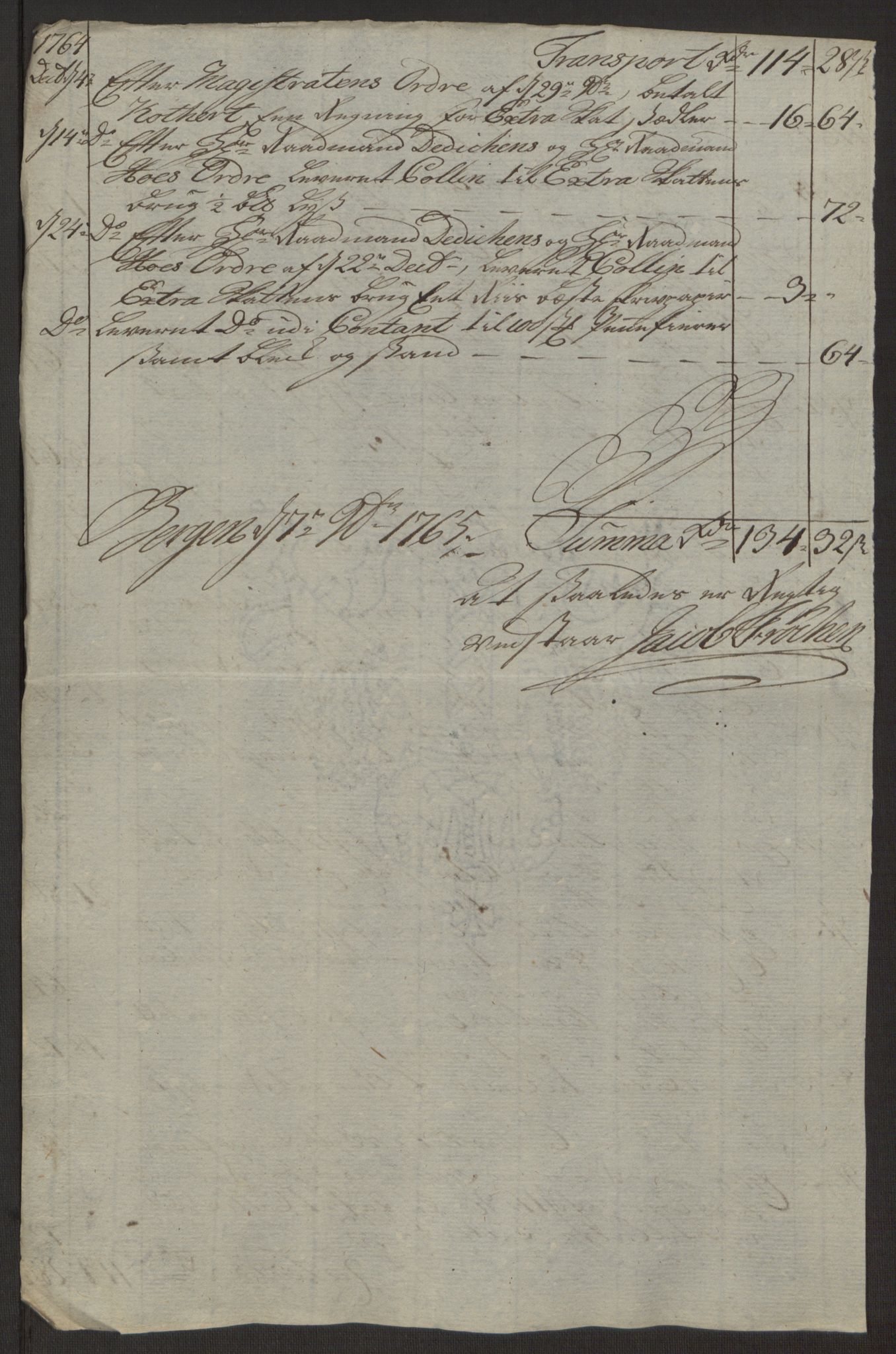 Rentekammeret inntil 1814, Reviderte regnskaper, Byregnskaper, AV/RA-EA-4066/R/Rp/L0367/0001: [P21] Kontribusjonsregnskap / Ekstraskatt, 1764, p. 40