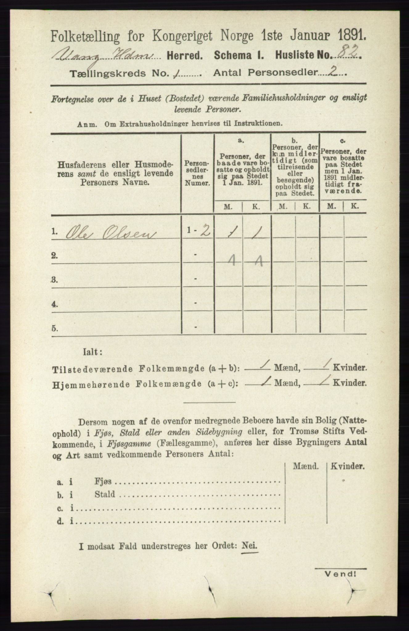 RA, 1891 census for 0414 Vang, 1891, p. 131