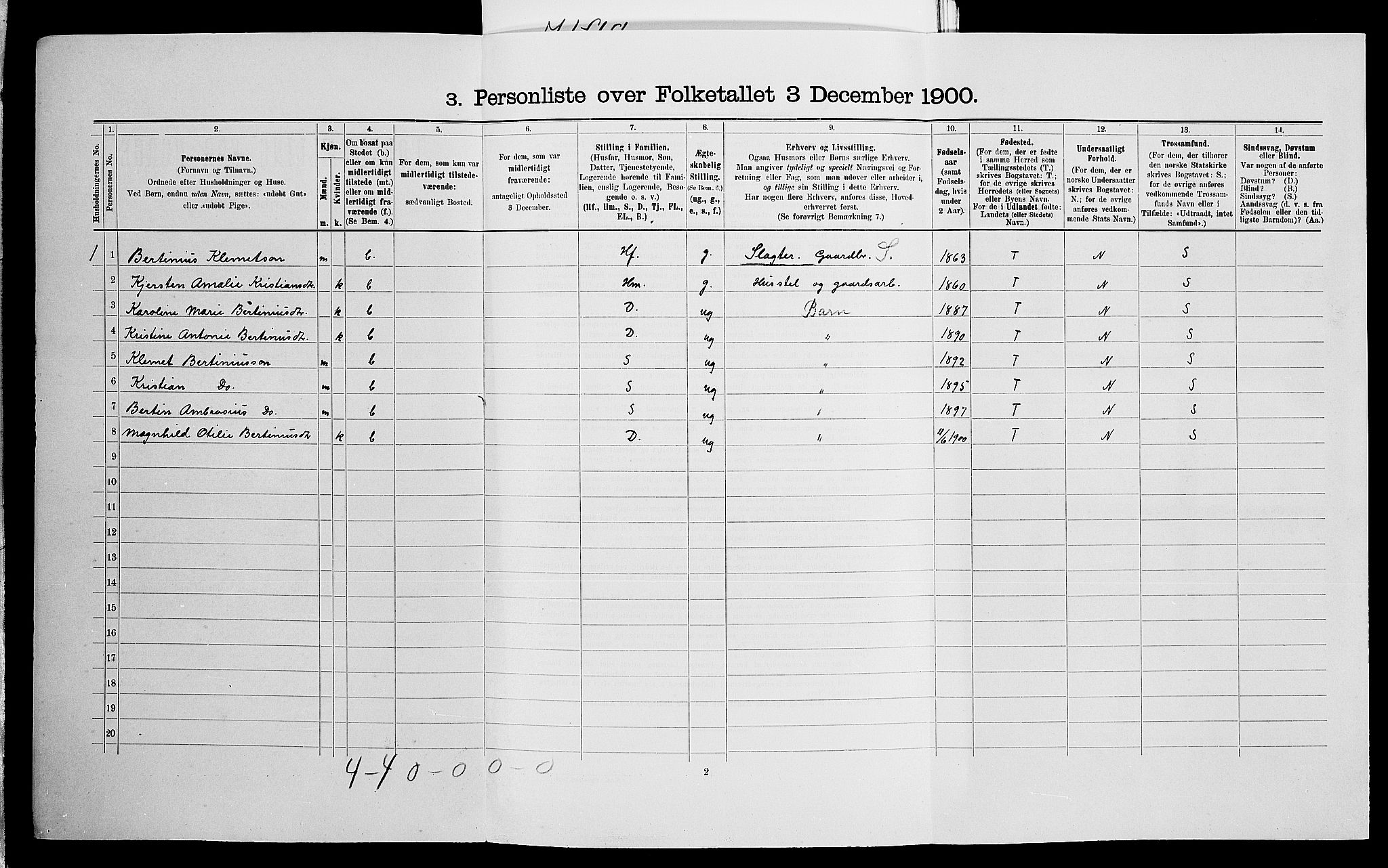 SAK, 1900 census for Øyestad, 1900, p. 1459