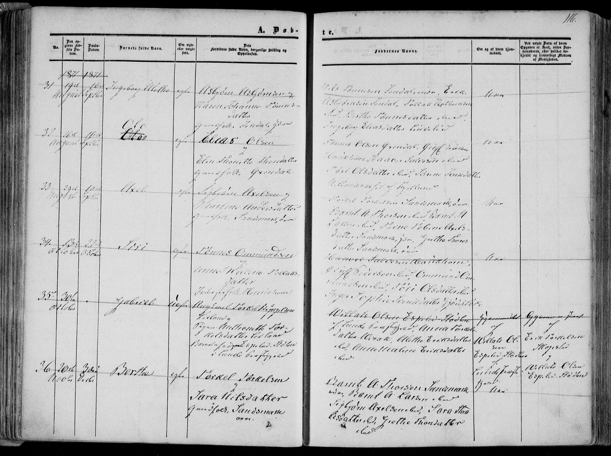 Bakke sokneprestkontor, AV/SAK-1111-0002/F/Fa/Faa/L0006: Parish register (official) no. A 6, 1855-1877, p. 116