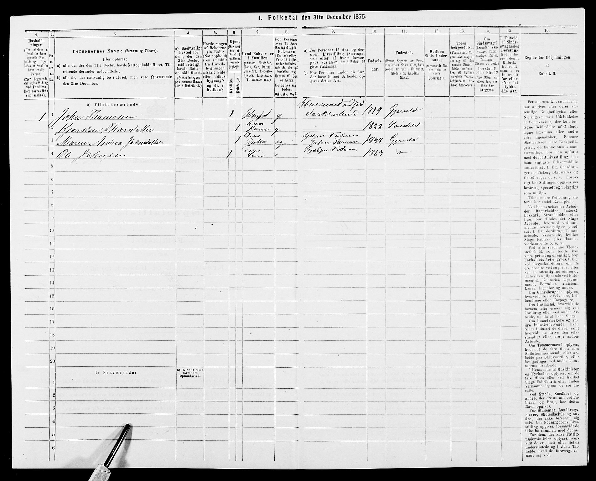 SAK, 1875 census for 0911P Gjerstad, 1875, p. 824