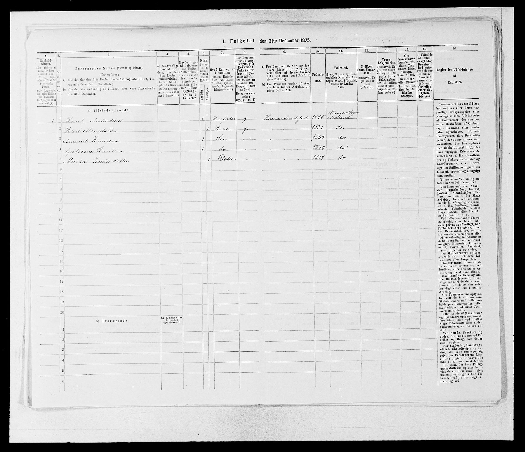 SAB, 1875 census for 1421P Aurland, 1875, p. 124