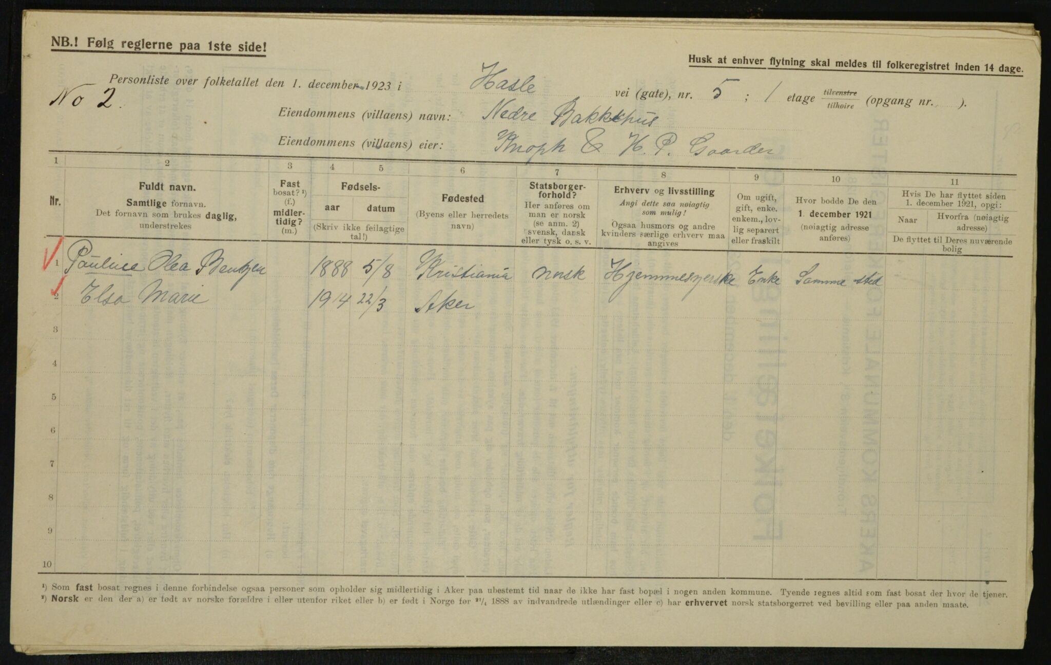 , Municipal Census 1923 for Aker, 1923, p. 25339