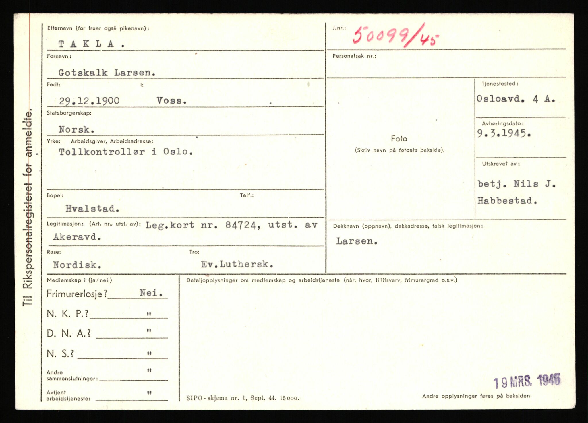 Statspolitiet - Hovedkontoret / Osloavdelingen, AV/RA-S-1329/C/Ca/L0015: Svea - Tøsse, 1943-1945, p. 1826