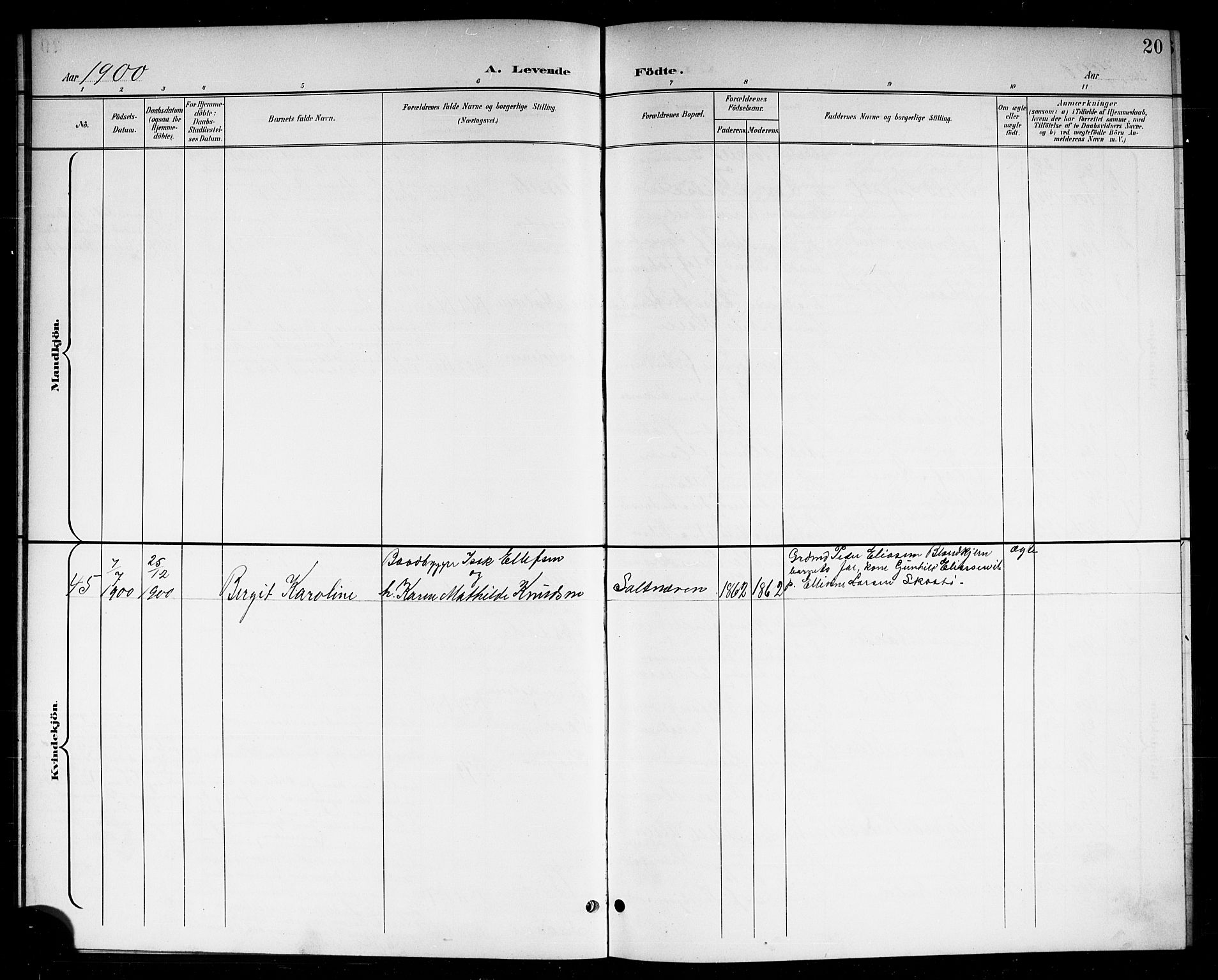 Skåtøy kirkebøker, SAKO/A-304/G/Ga/L0004: Parish register (copy) no. I 4, 1898-1916, p. 20