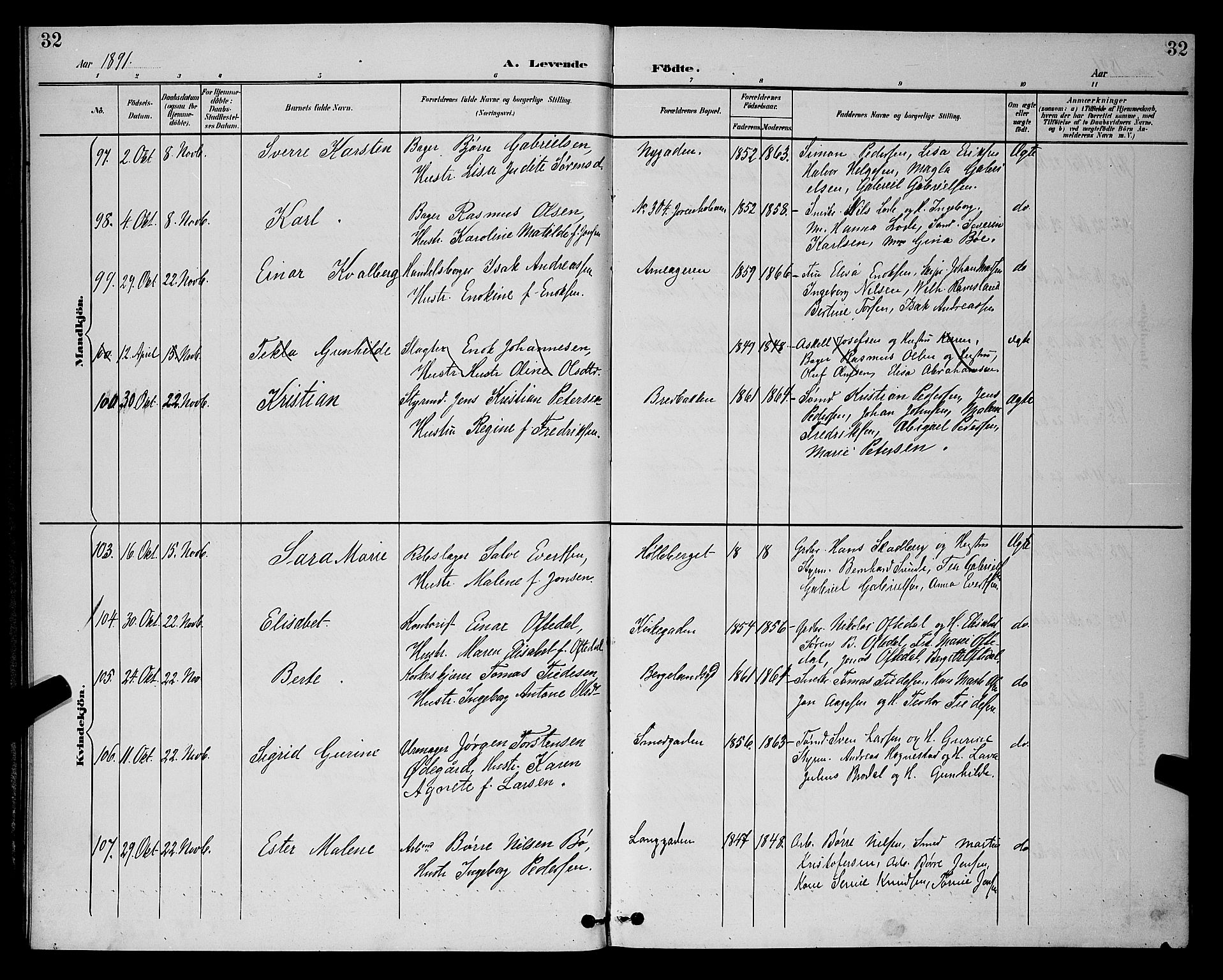 St. Petri sokneprestkontor, AV/SAST-A-101813/001/30/30BB/L0006: Parish register (copy) no. B 6, 1890-1897, p. 32