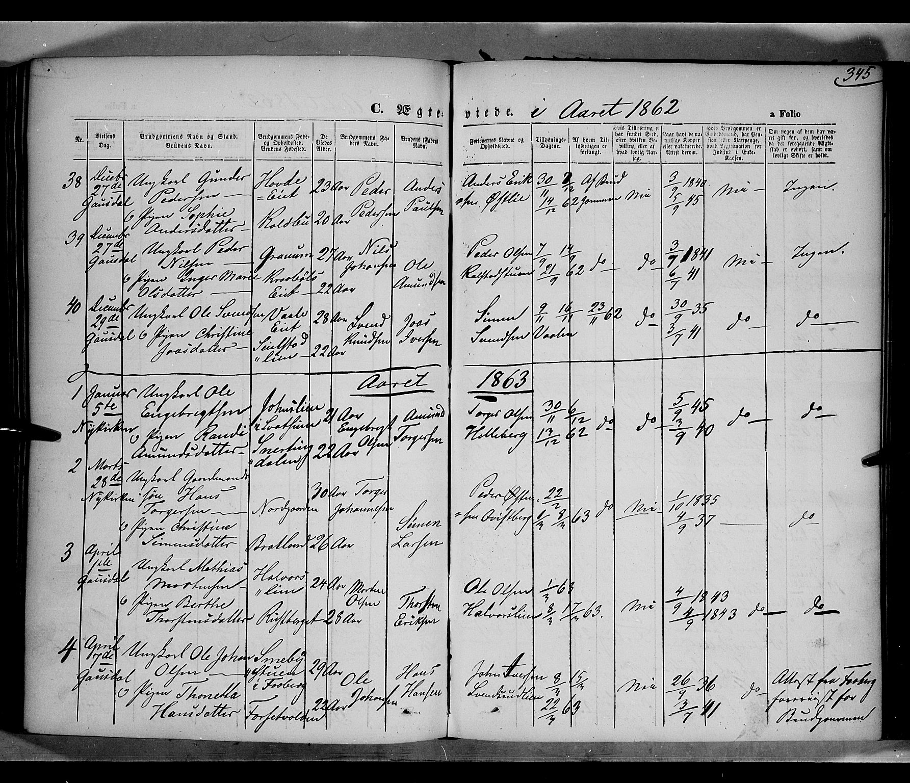 Gausdal prestekontor, SAH/PREST-090/H/Ha/Haa/L0009: Parish register (official) no. 9, 1862-1873, p. 345
