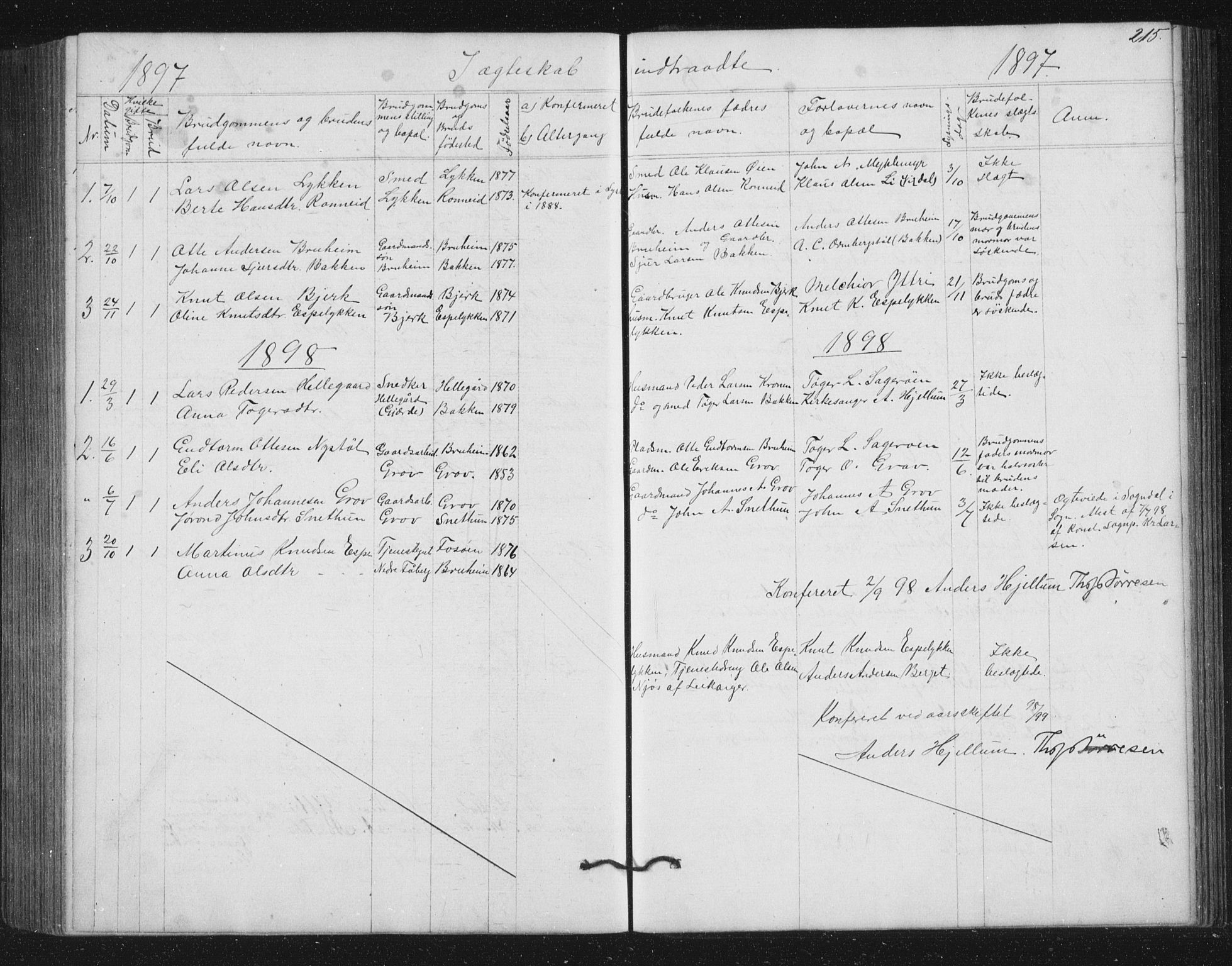 Jostedal sokneprestembete, SAB/A-80601/H/Hab/Haba/L0001: Parish register (copy) no. A 1, 1861-1906, p. 215