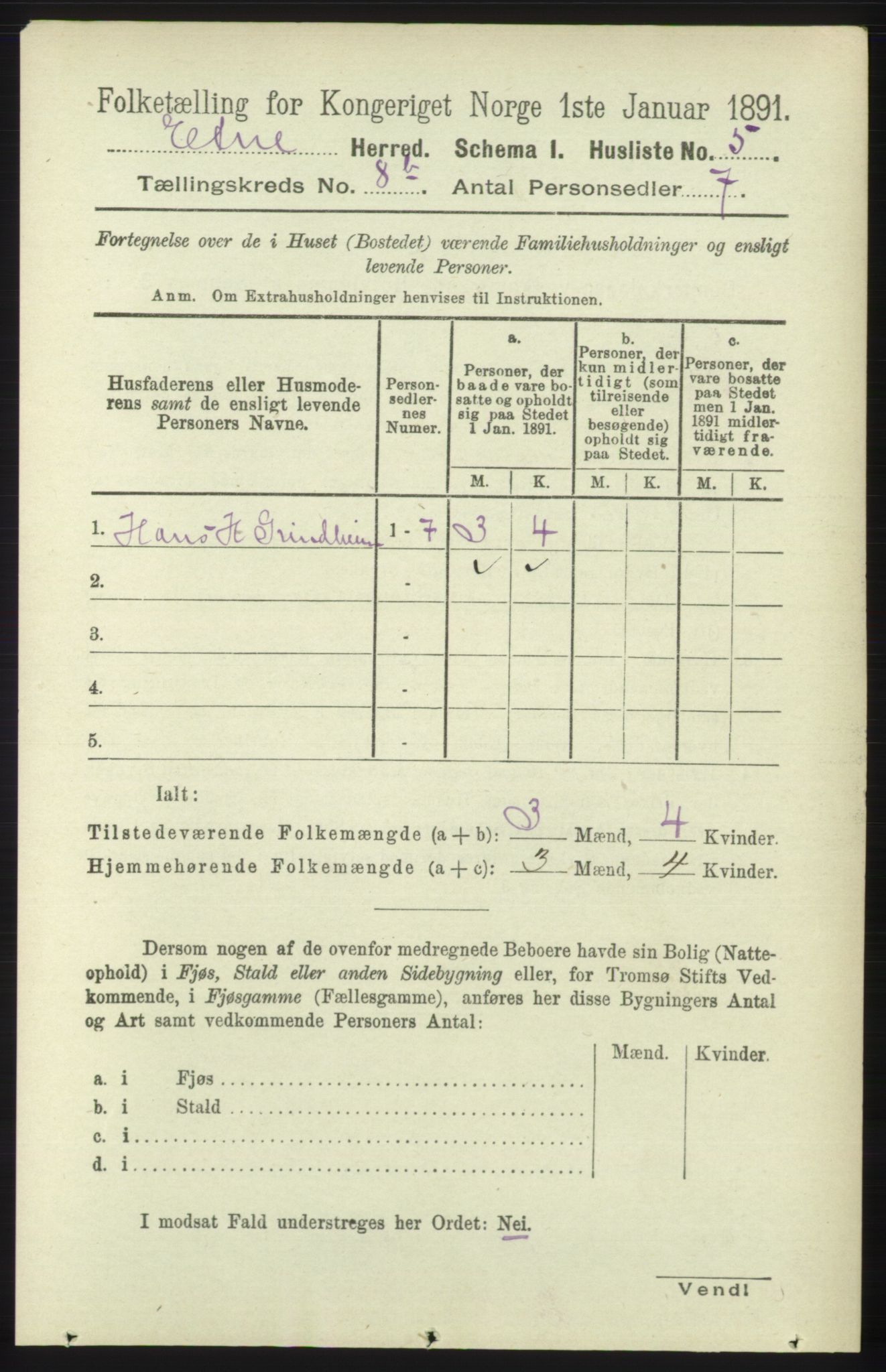 RA, 1891 census for 1211 Etne, 1891, p. 1604