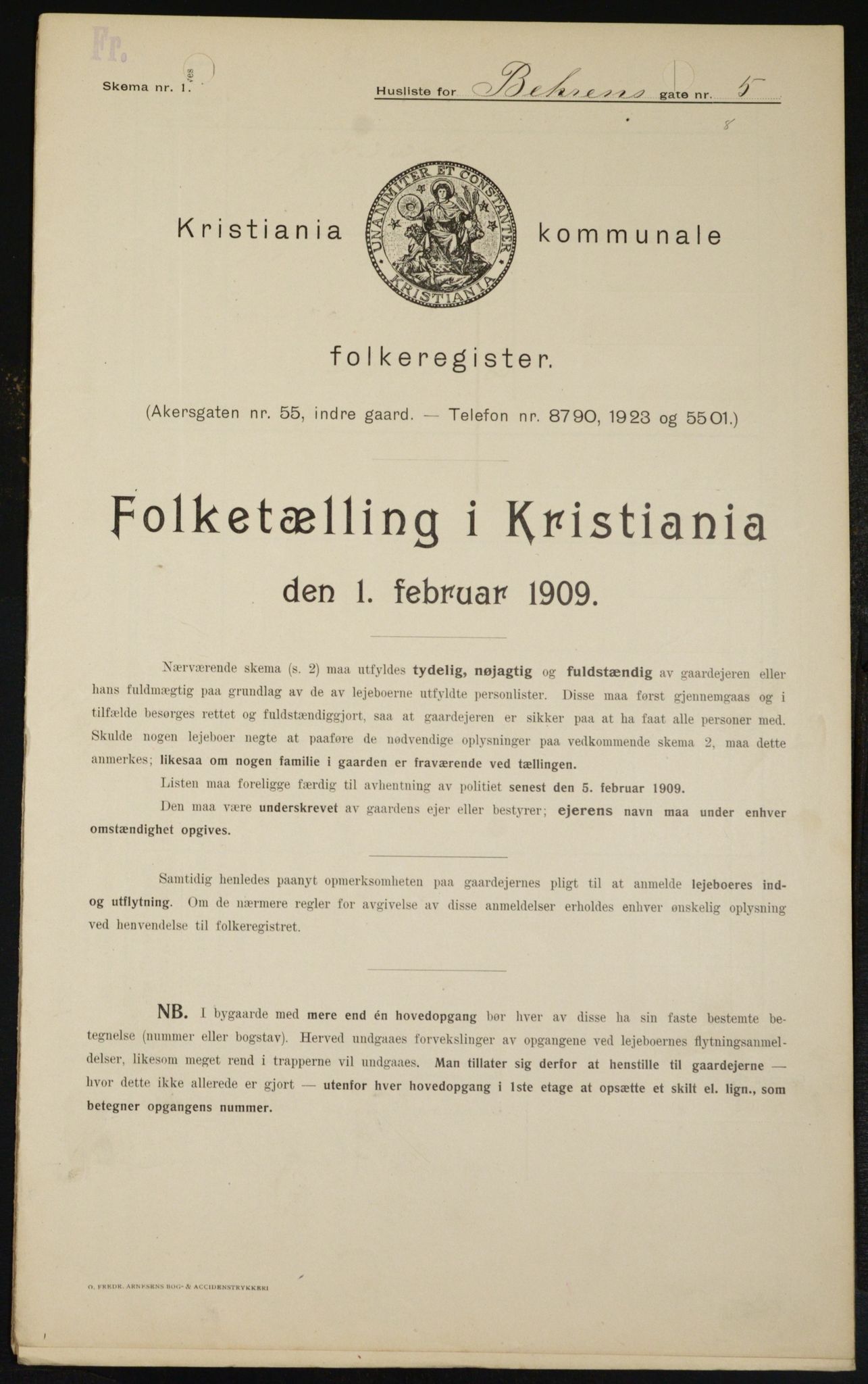 OBA, Municipal Census 1909 for Kristiania, 1909, p. 3147