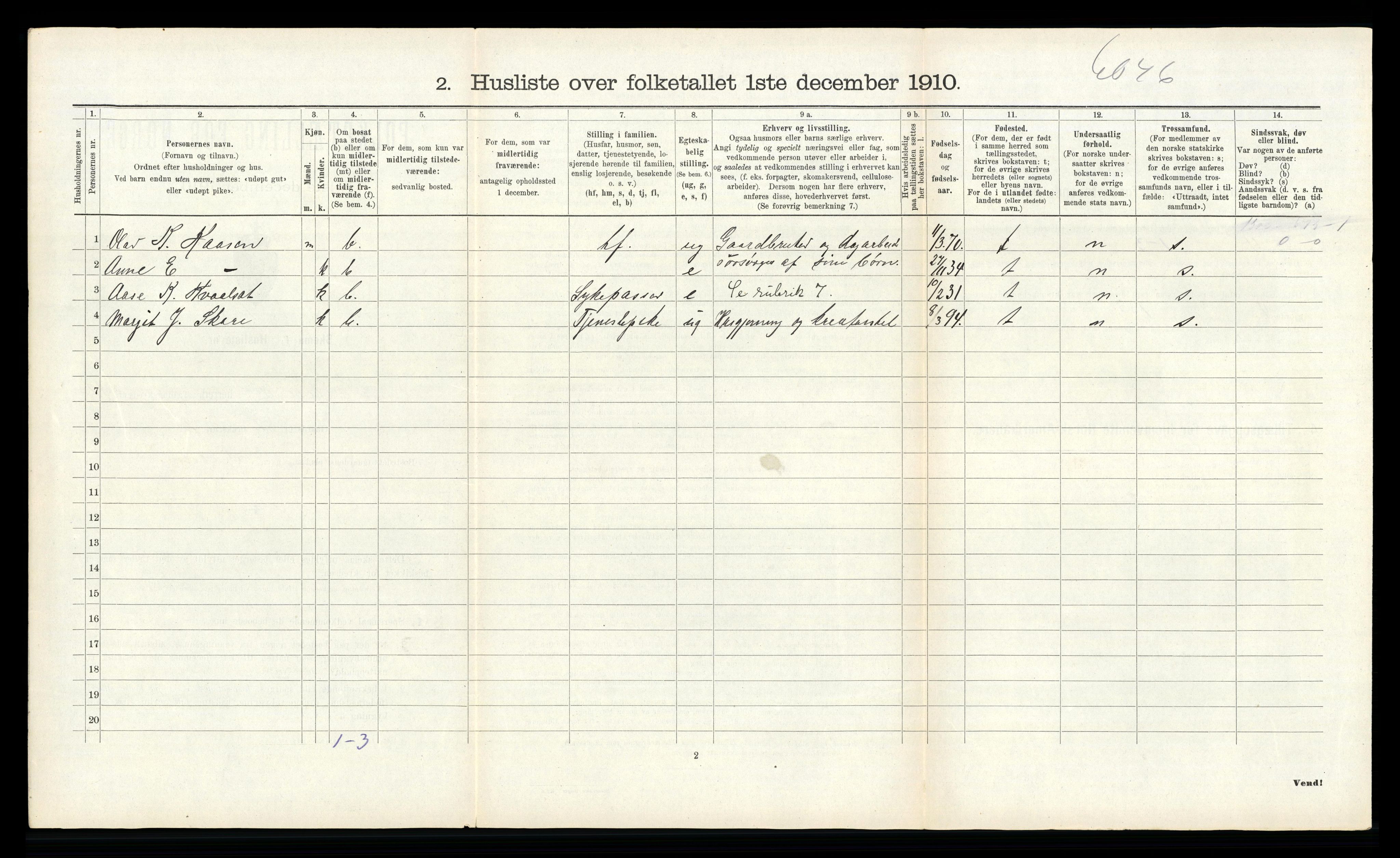 RA, 1910 census for Kviteseid, 1910, p. 1097