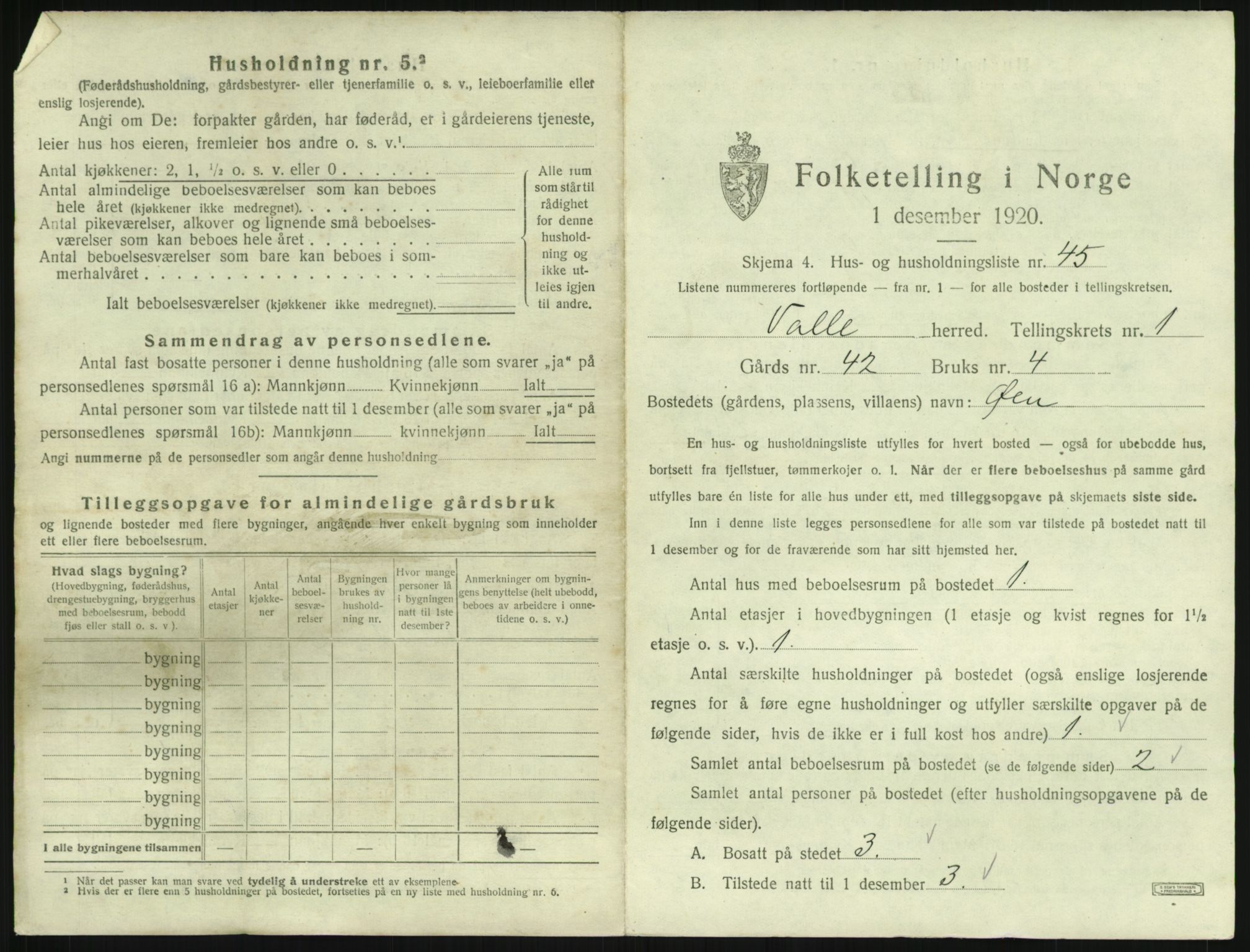 SAK, 1920 census for Valle, 1920, p. 113