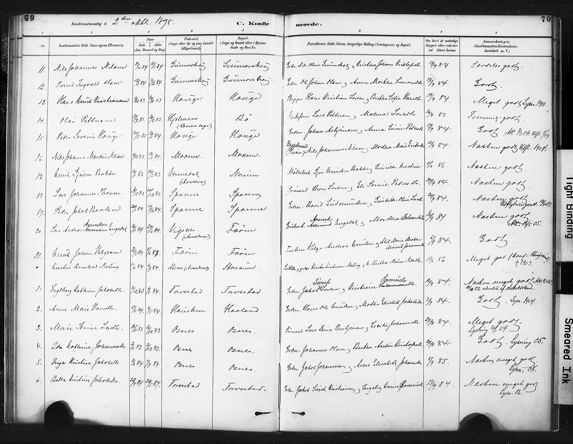 Torvastad sokneprestkontor, AV/SAST-A -101857/H/Ha/Haa/L0015: Parish register (official) no. A 14, 1888-1899, p. 70