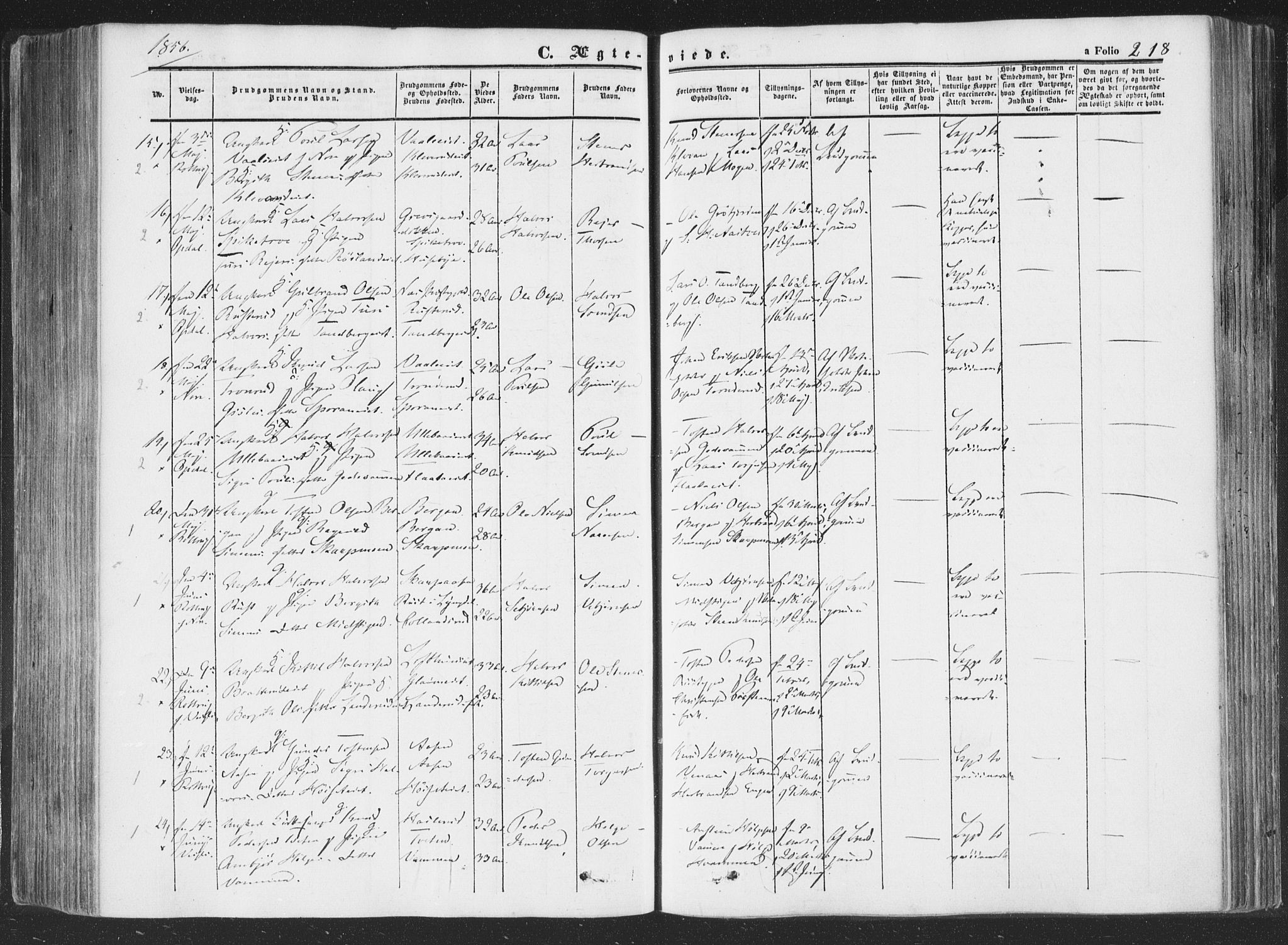 Rollag kirkebøker, AV/SAKO-A-240/F/Fa/L0008: Parish register (official) no. I 8, 1847-1860, p. 218