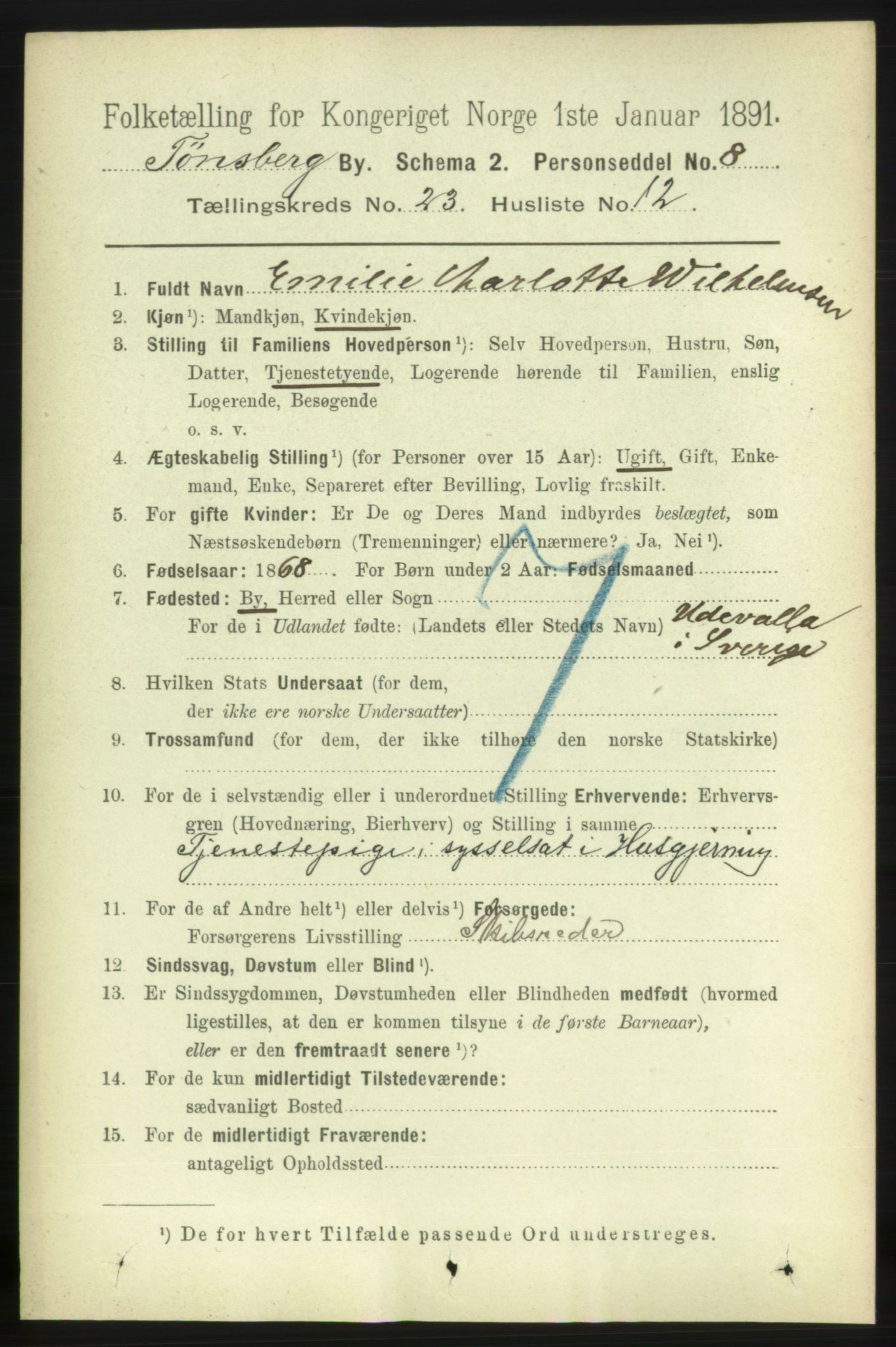 RA, 1891 census for 0705 Tønsberg, 1891, p. 6273