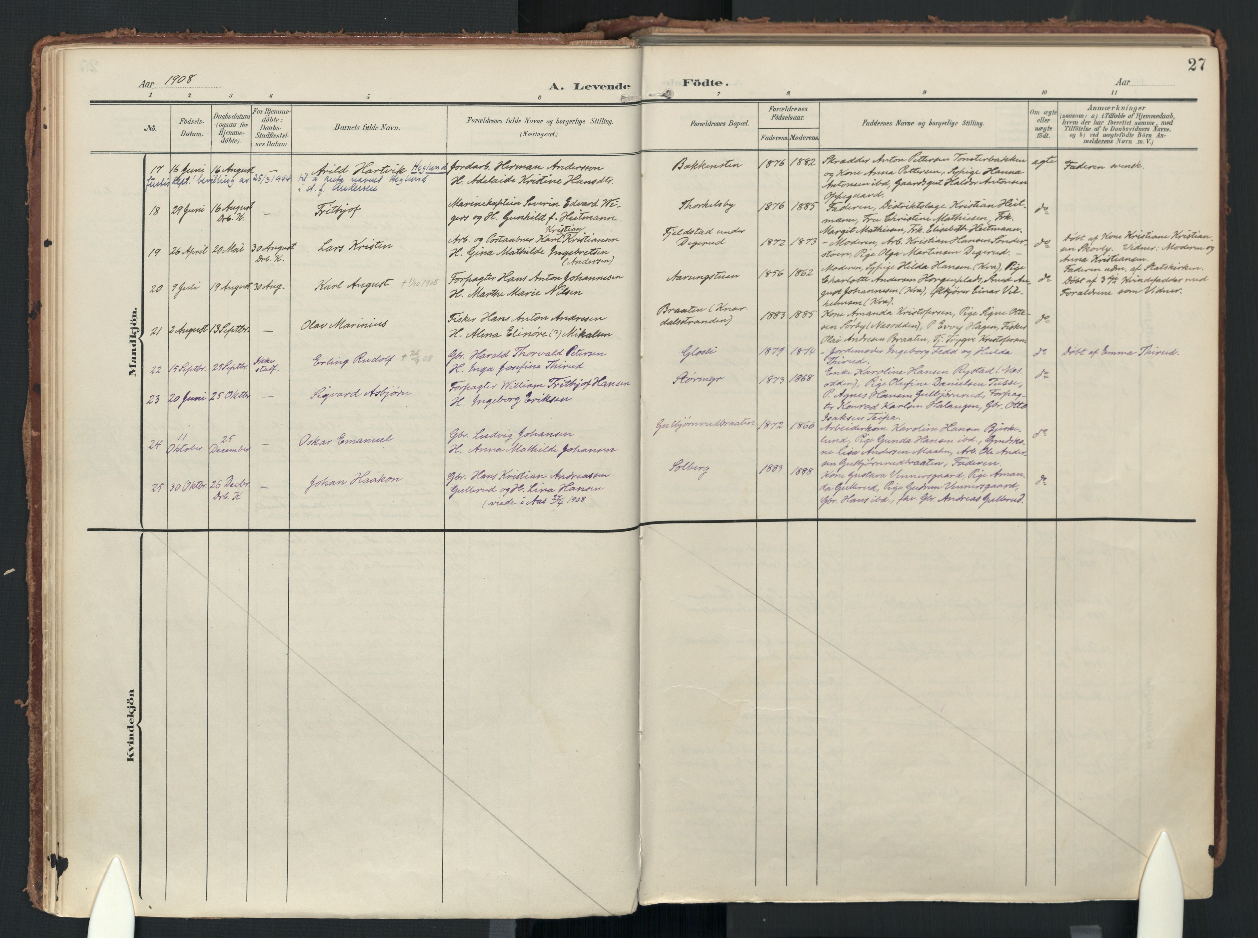 Drøbak prestekontor Kirkebøker, AV/SAO-A-10142a/F/Fc/L0003: Parish register (official) no. III 3, 1901-1920, p. 27