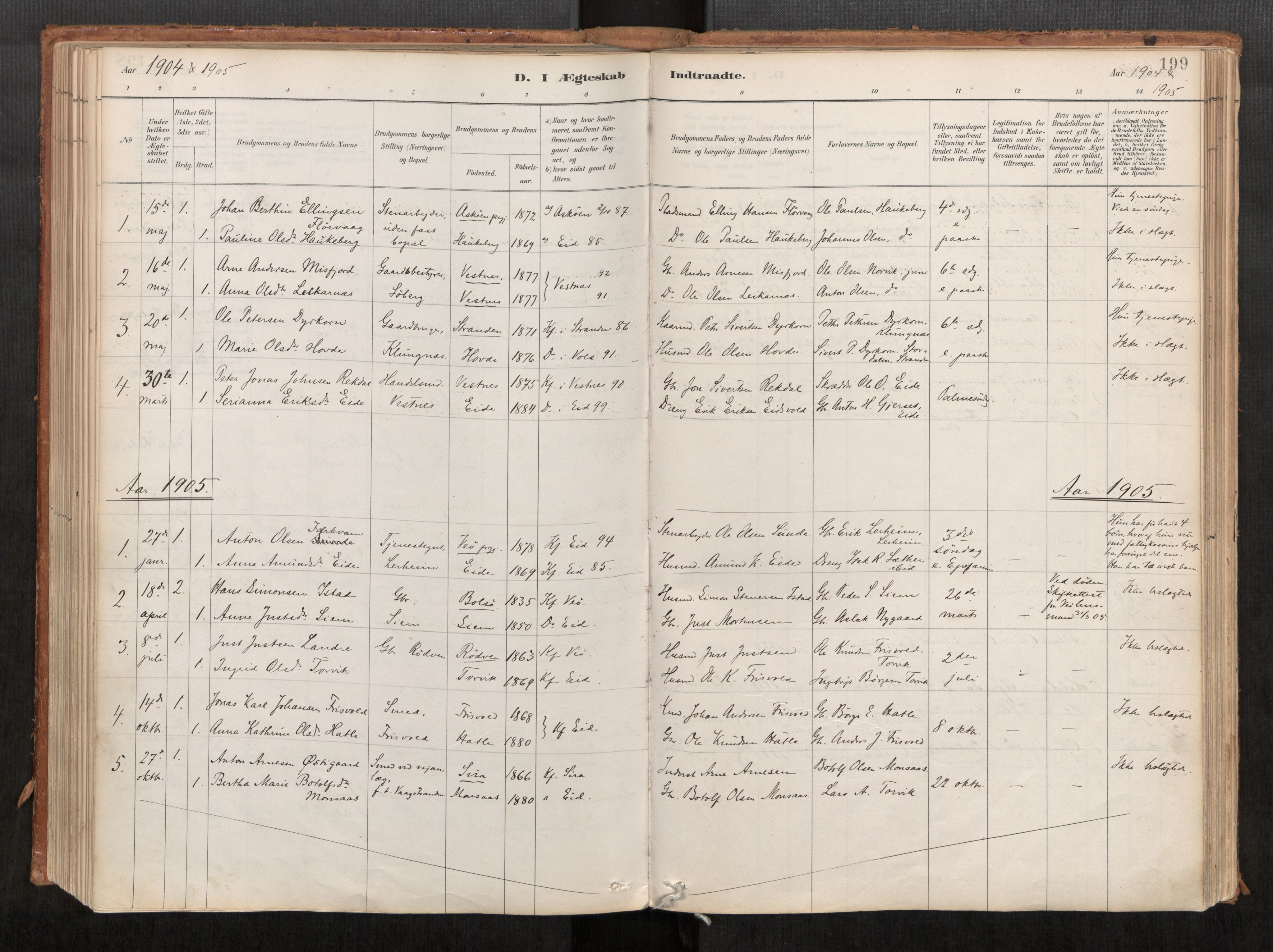 Ministerialprotokoller, klokkerbøker og fødselsregistre - Møre og Romsdal, AV/SAT-A-1454/542/L0553: Parish register (official) no. 542A03, 1885-1925, p. 199