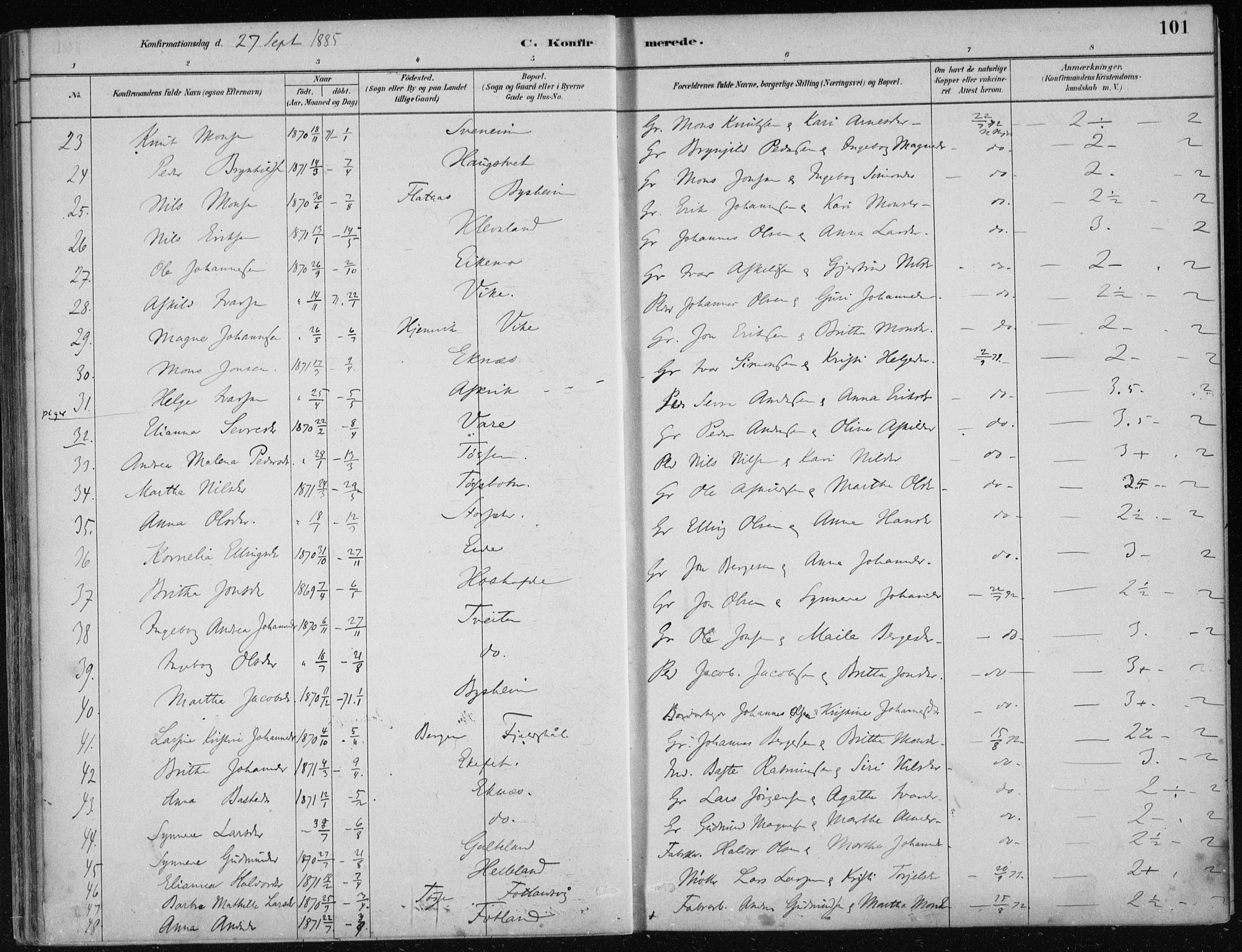 Hosanger sokneprestembete, AV/SAB-A-75801/H/Haa: Parish register (official) no. B  1, 1880-1896, p. 101