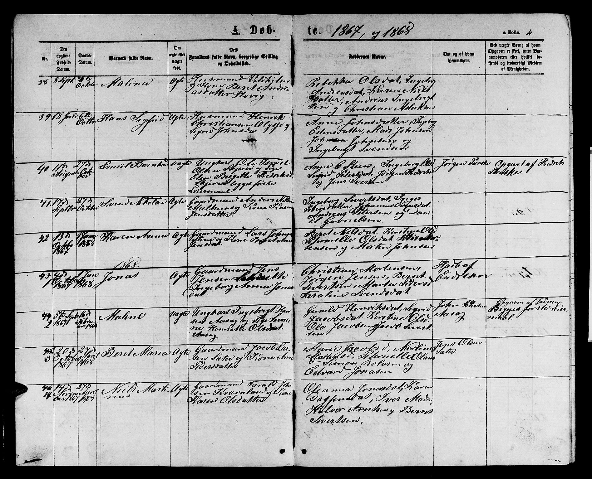 Ministerialprotokoller, klokkerbøker og fødselsregistre - Sør-Trøndelag, SAT/A-1456/658/L0725: Parish register (copy) no. 658C01, 1867-1882, p. 4