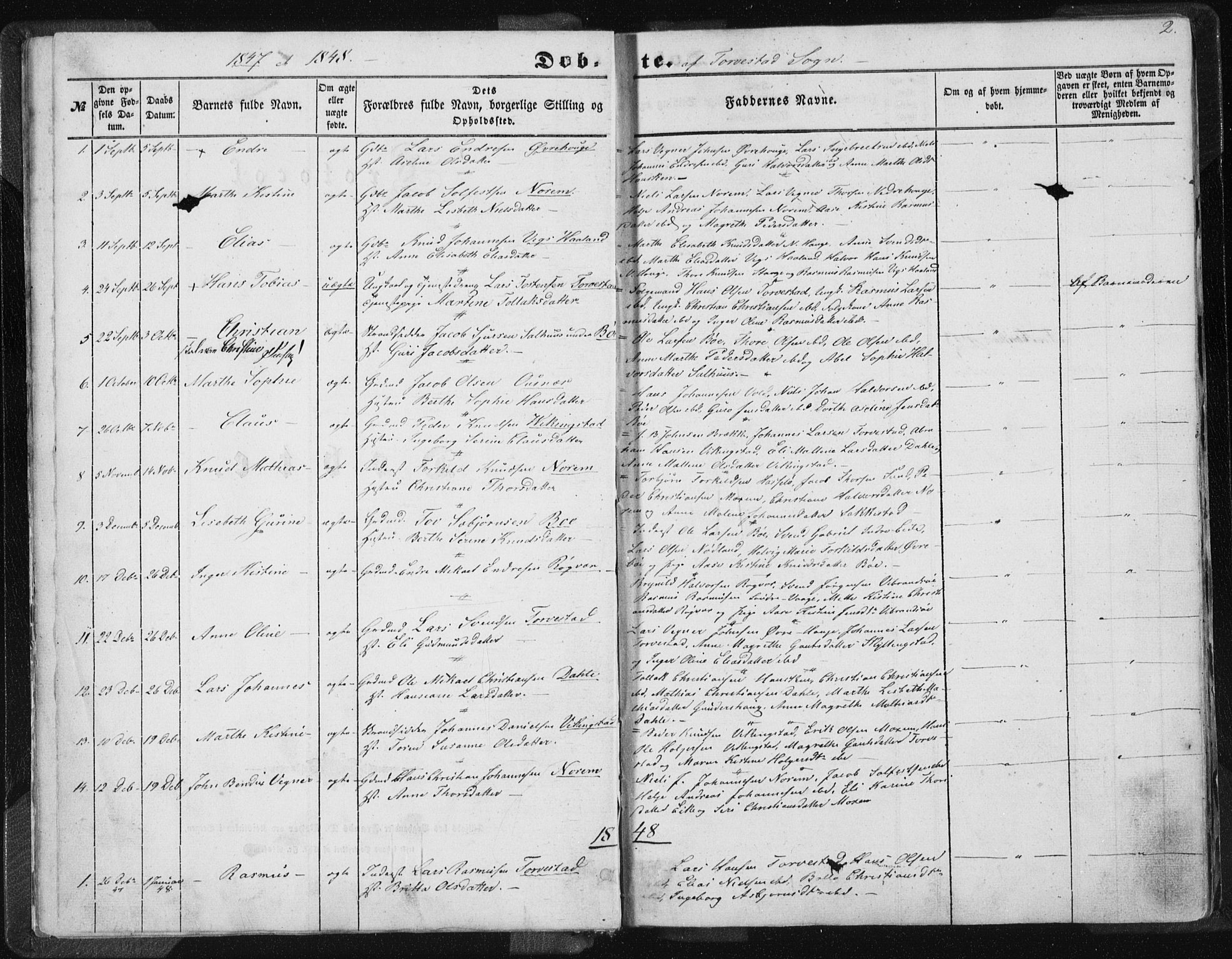 Torvastad sokneprestkontor, AV/SAST-A -101857/H/Ha/Haa/L0008: Parish register (official) no. A 8, 1847-1856, p. 2