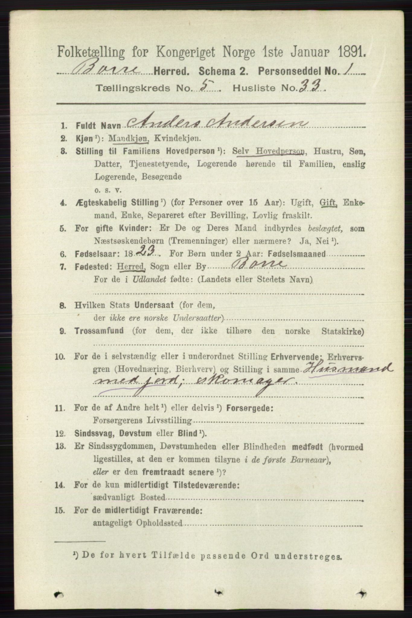 RA, 1891 census for 0717 Borre, 1891, p. 2214