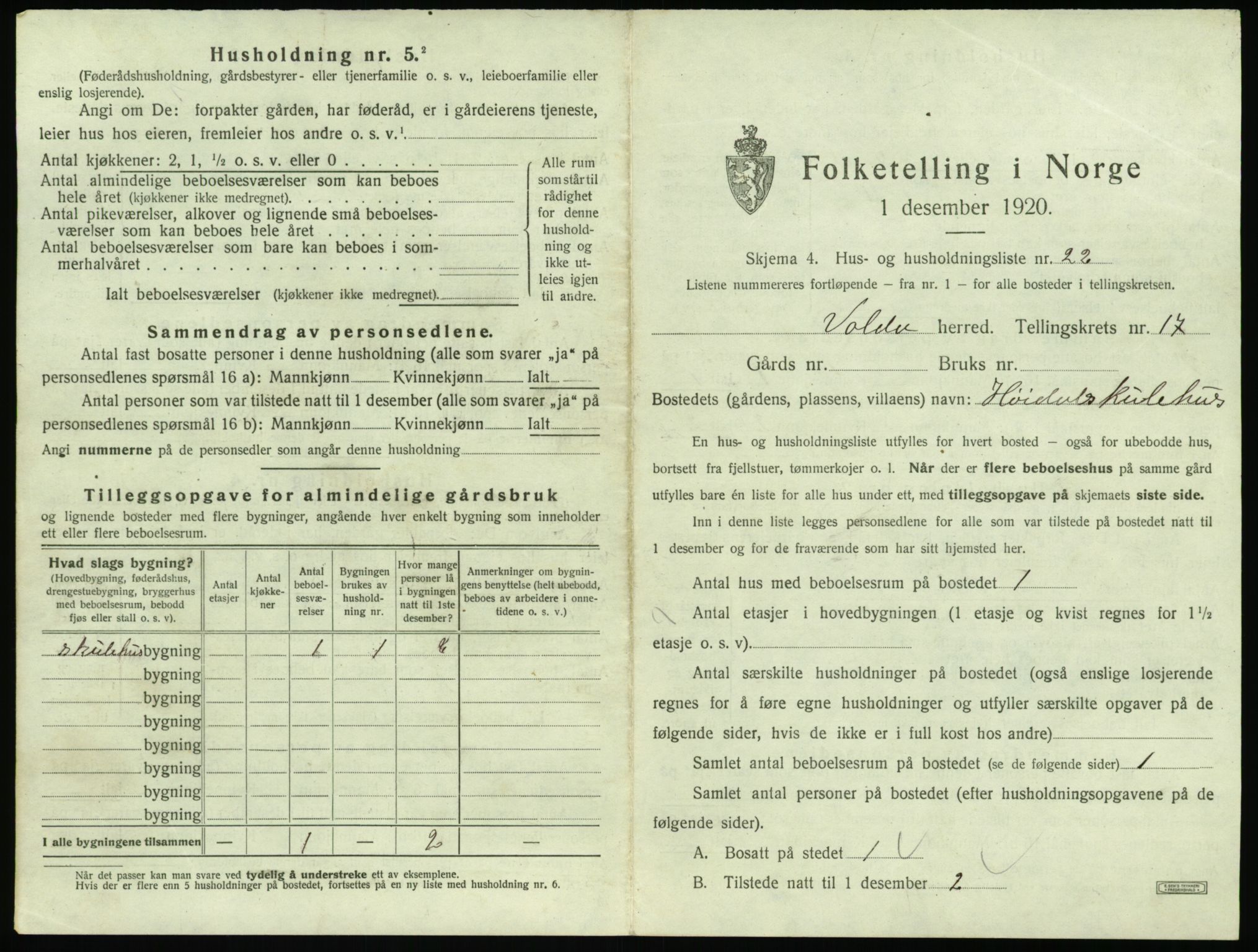 SAT, 1920 census for Volda, 1920, p. 1282