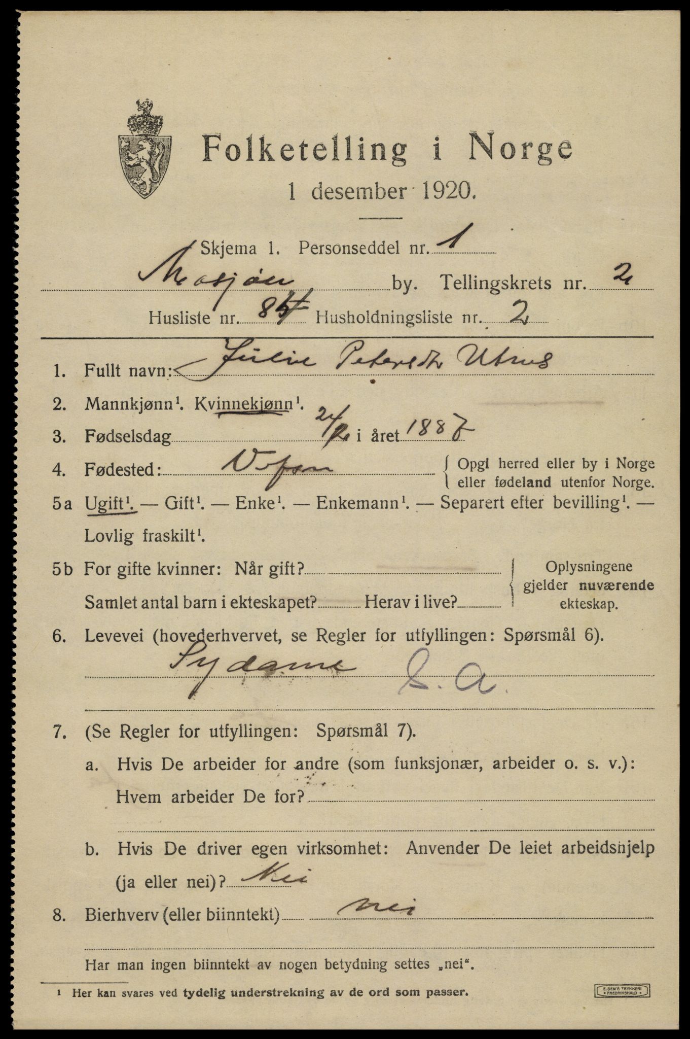 SAT, 1920 census for Mosjøen, 1920, p. 4512