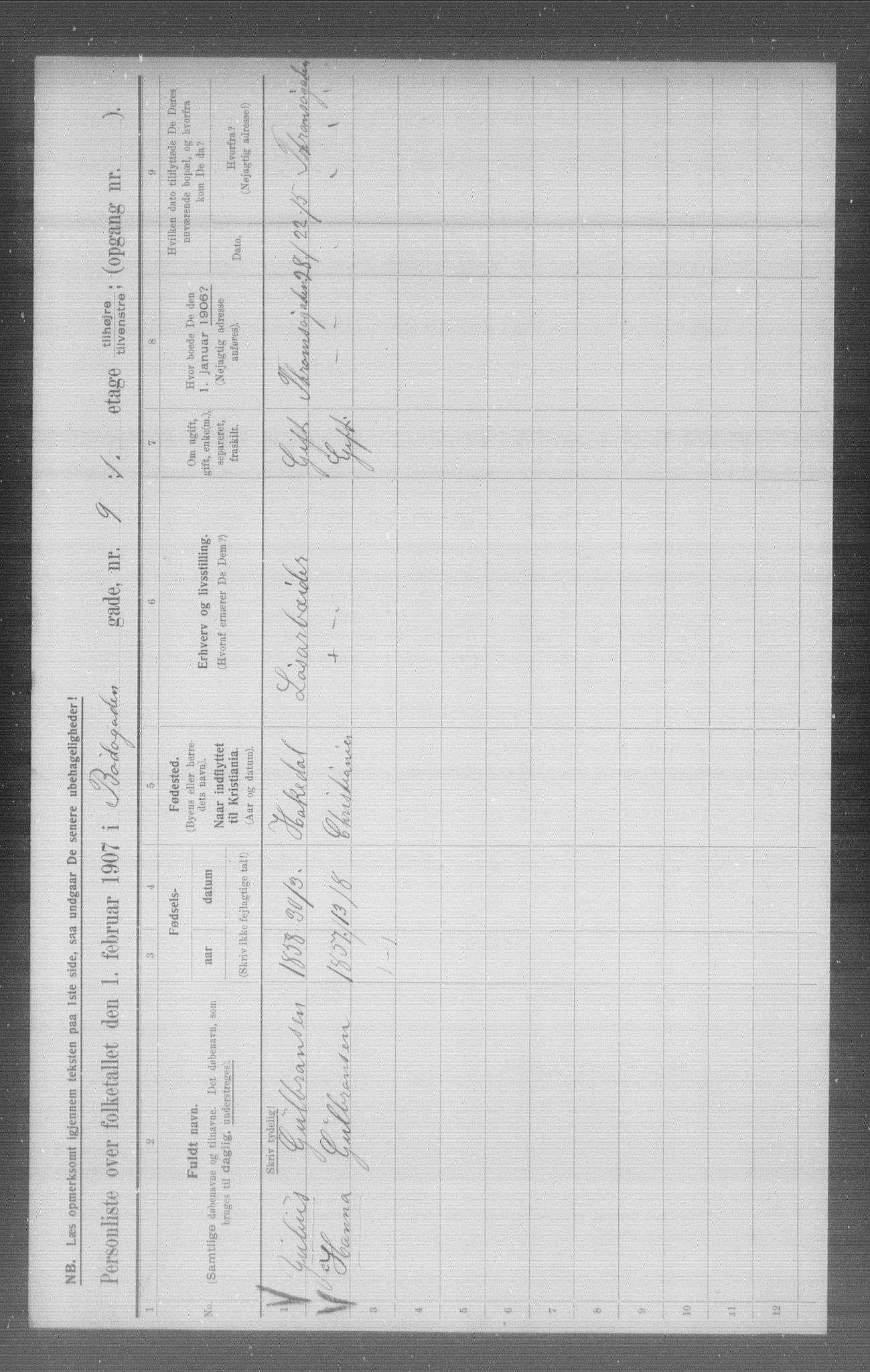 OBA, Municipal Census 1907 for Kristiania, 1907, p. 3540