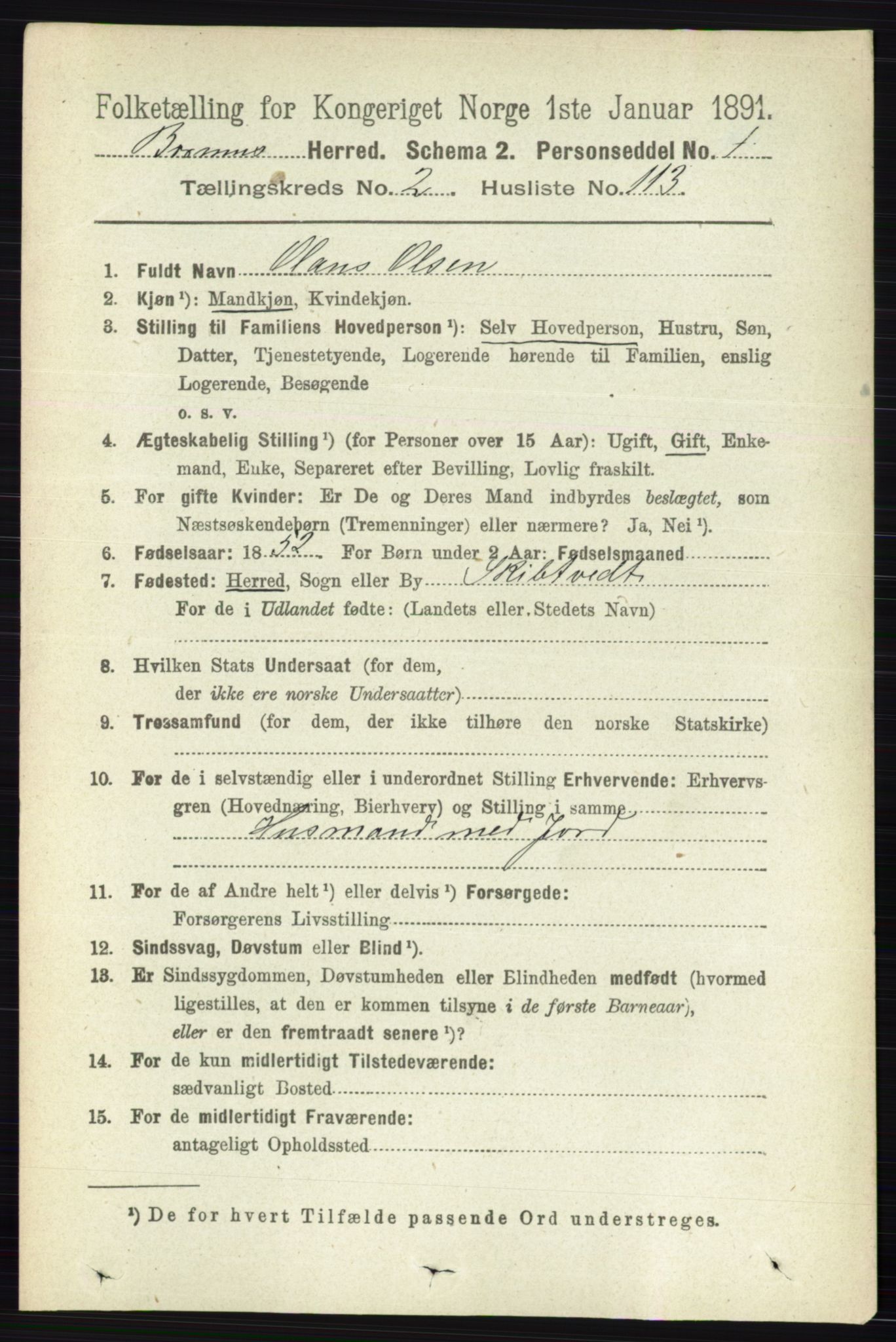 RA, 1891 census for 0219 Bærum, 1891, p. 1896