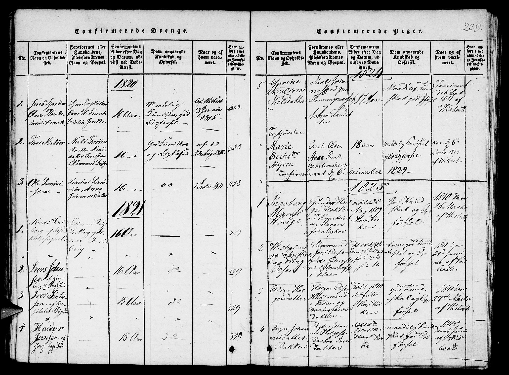 St. Jørgens hospital og Årstad sokneprestembete, AV/SAB-A-99934: Parish register (copy) no. A 1, 1816-1843, p. 239