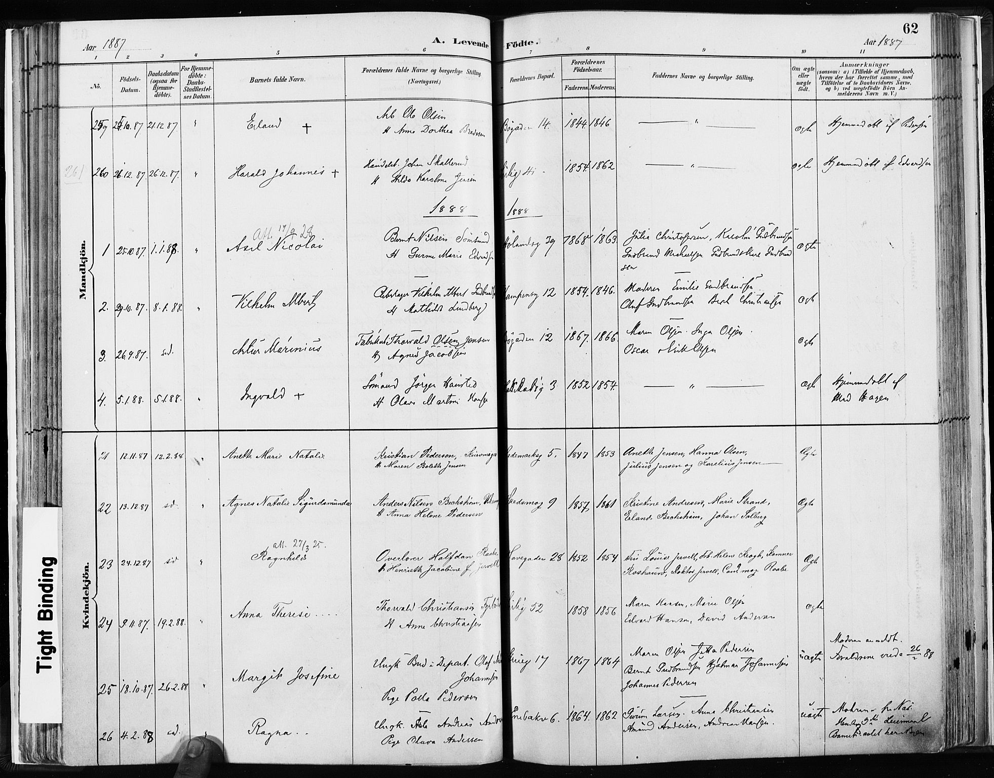 Kampen prestekontor Kirkebøker, SAO/A-10853/F/Fa/L0003: Parish register (official) no. I 3, 1886-1892, p. 62