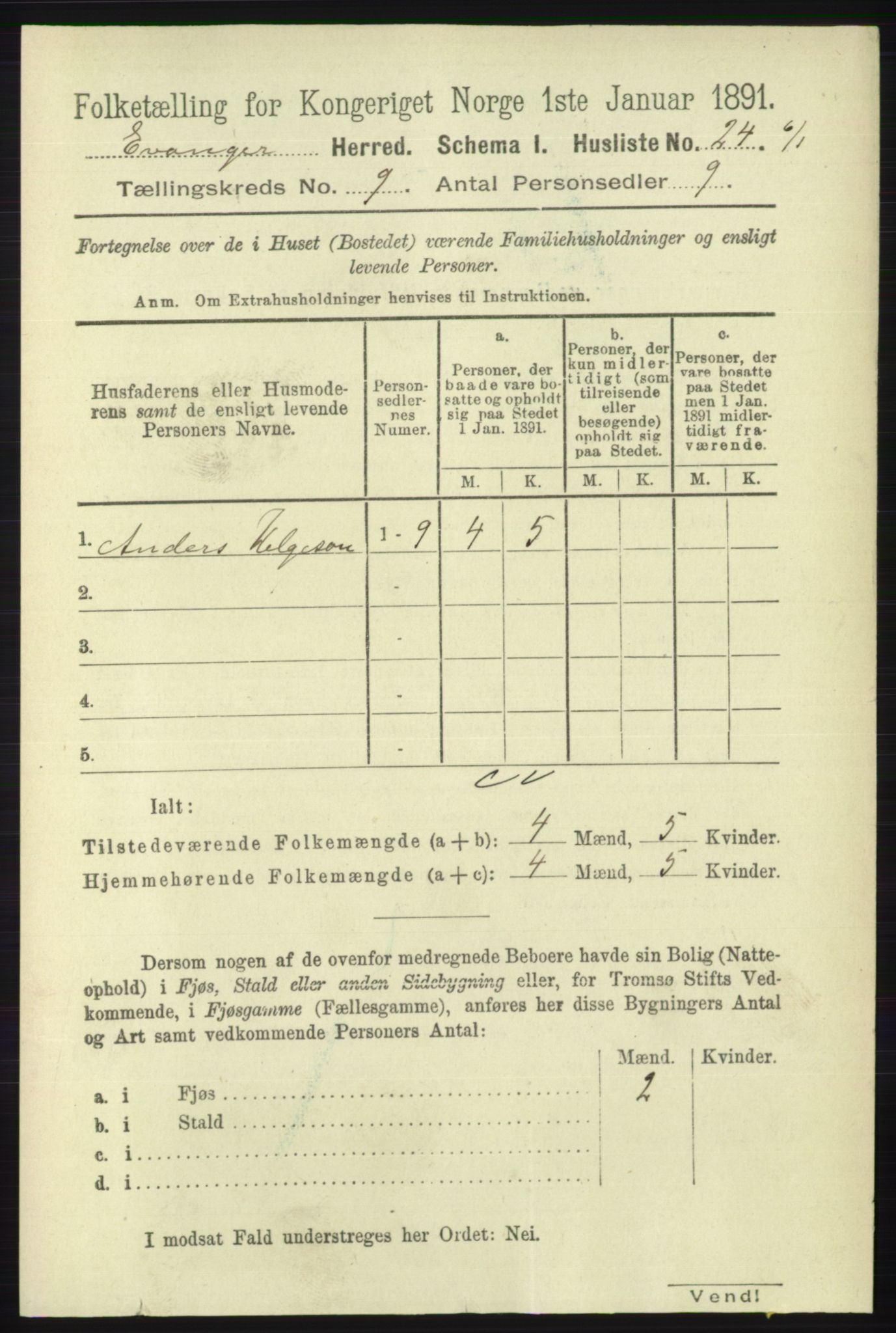 RA, 1891 census for 1237 Evanger, 1891, p. 2347