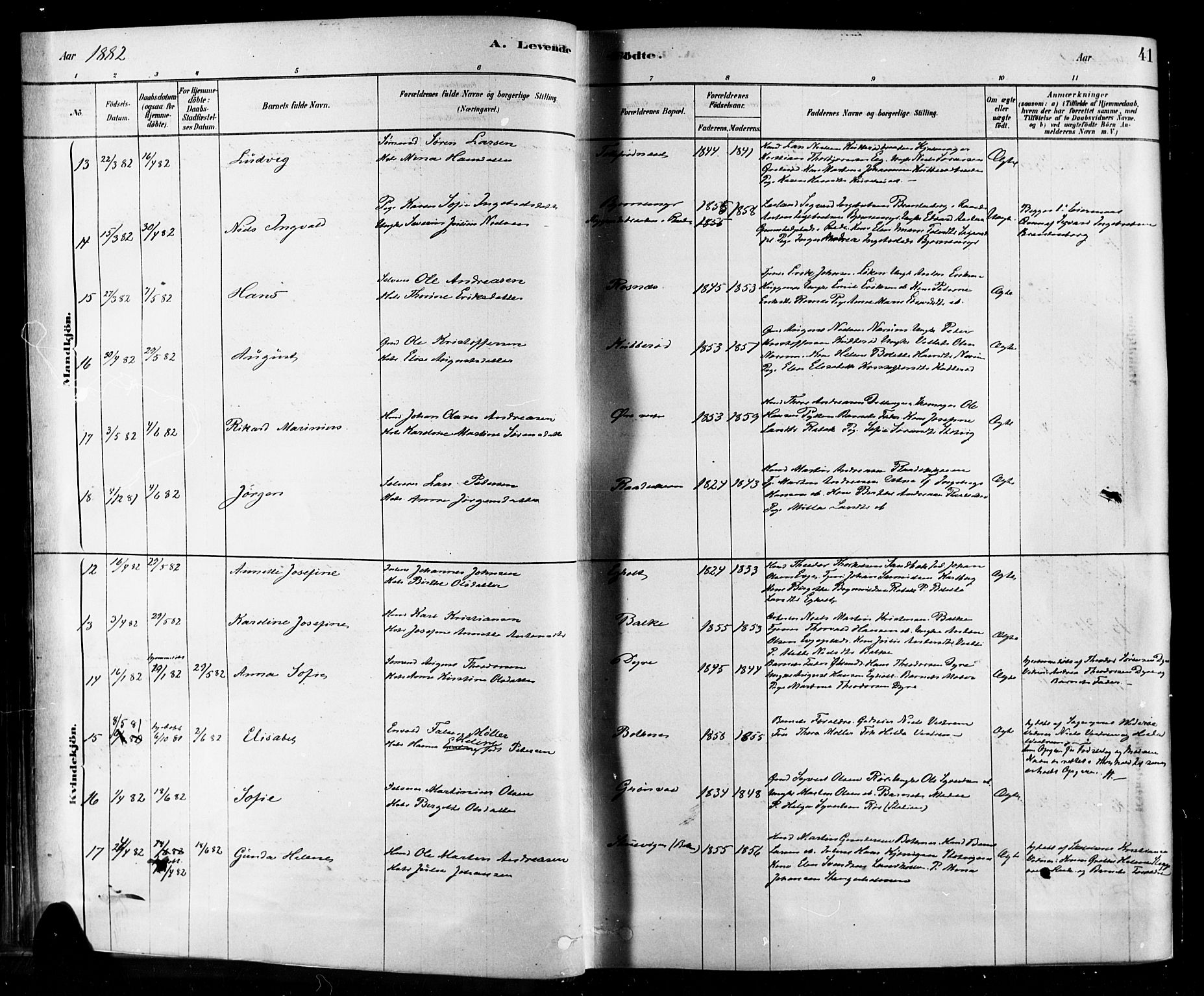 Rygge prestekontor Kirkebøker, AV/SAO-A-10084b/F/Fa/L0007: Parish register (official) no. 7, 1878-1904, p. 41