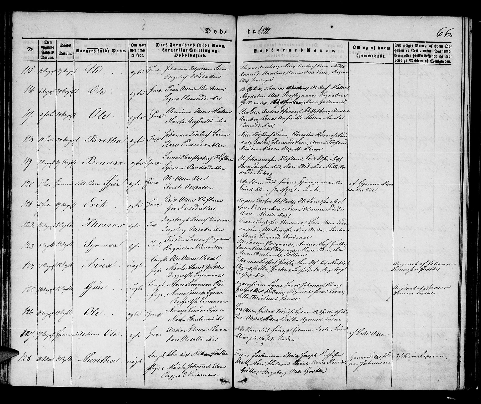 Lærdal sokneprestembete, AV/SAB-A-81201: Parish register (official) no. A 6, 1835-1849, p. 66