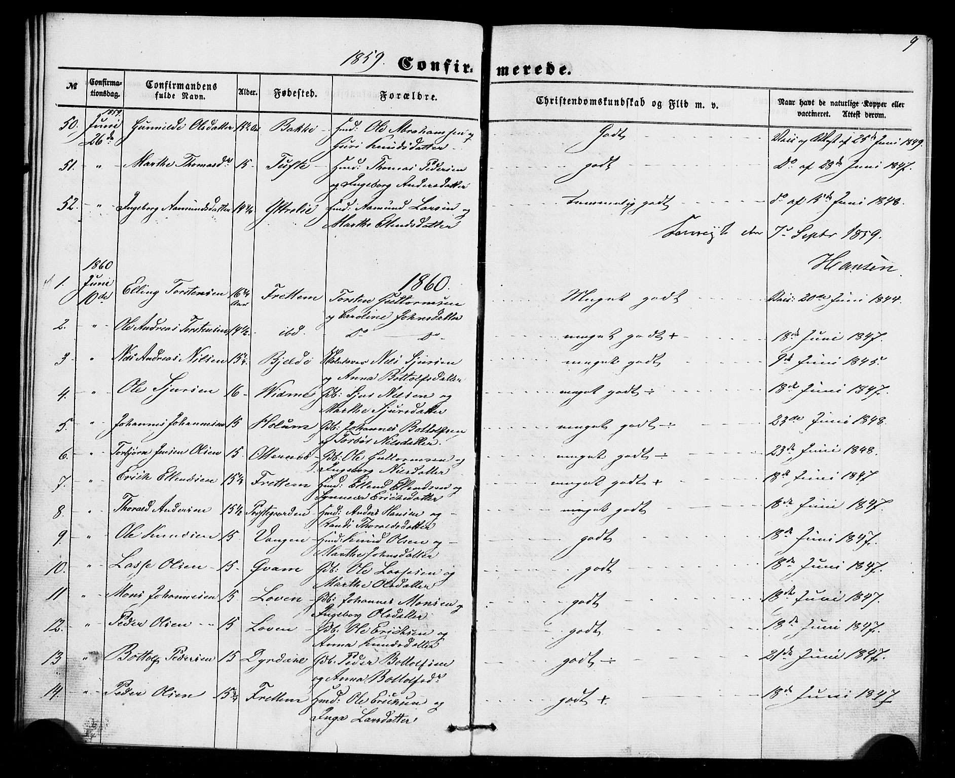 Aurland sokneprestembete, SAB/A-99937/H/Ha/Haa/L0009: Parish register (official) no. A 9, 1859-1879, p. 9