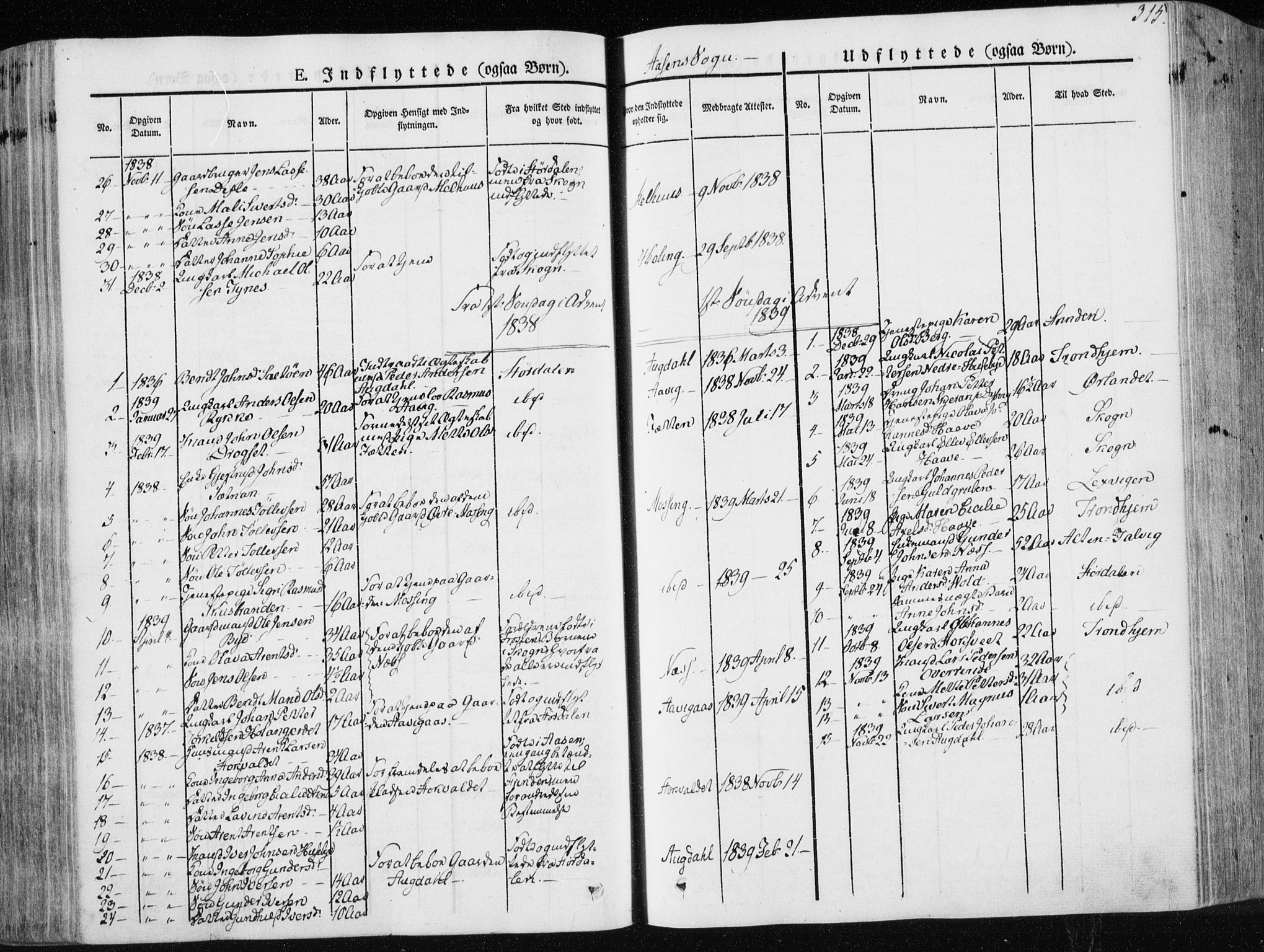 Ministerialprotokoller, klokkerbøker og fødselsregistre - Nord-Trøndelag, SAT/A-1458/713/L0115: Parish register (official) no. 713A06, 1838-1851, p. 315