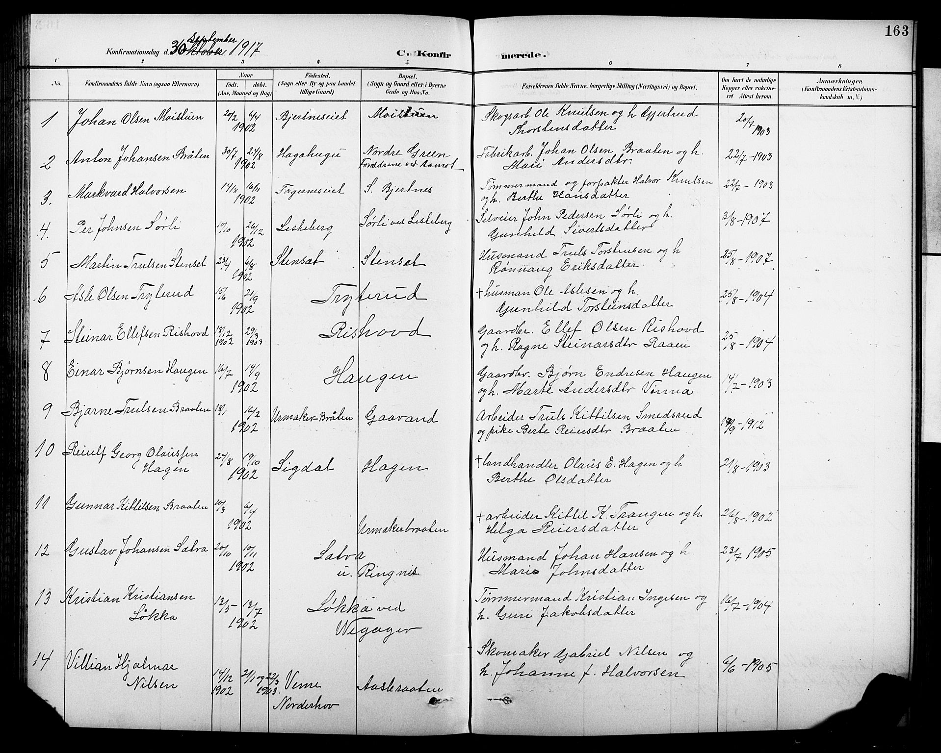 Krødsherad kirkebøker, SAKO/A-19/G/Ga/L0002: Parish register (copy) no. 2, 1894-1918, p. 163