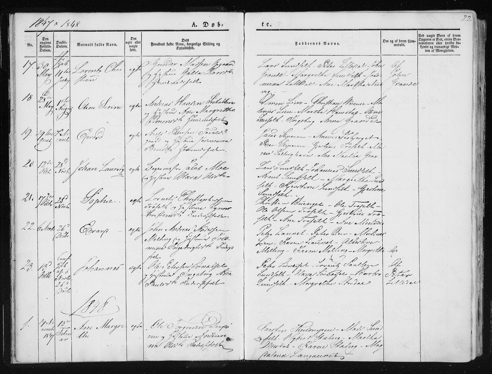 Ministerialprotokoller, klokkerbøker og fødselsregistre - Nord-Trøndelag, AV/SAT-A-1458/733/L0323: Parish register (official) no. 733A02, 1843-1870, p. 22