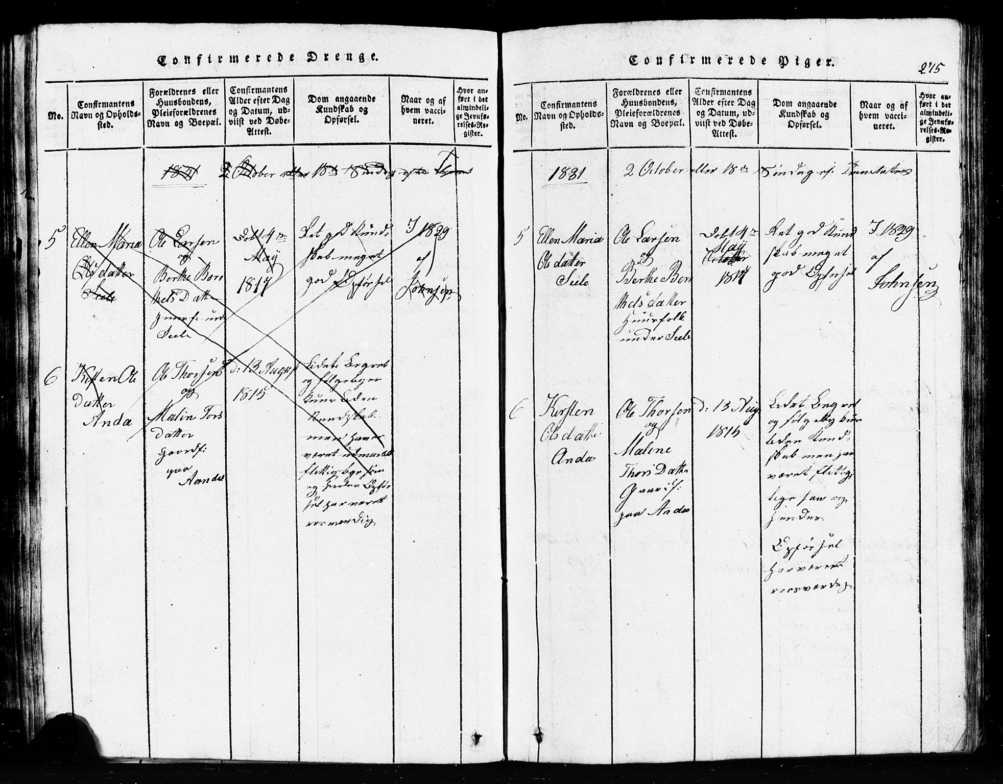 Klepp sokneprestkontor, SAST/A-101803/001/3/30BB/L0001: Parish register (copy) no.  B 1, 1816-1859, p. 275