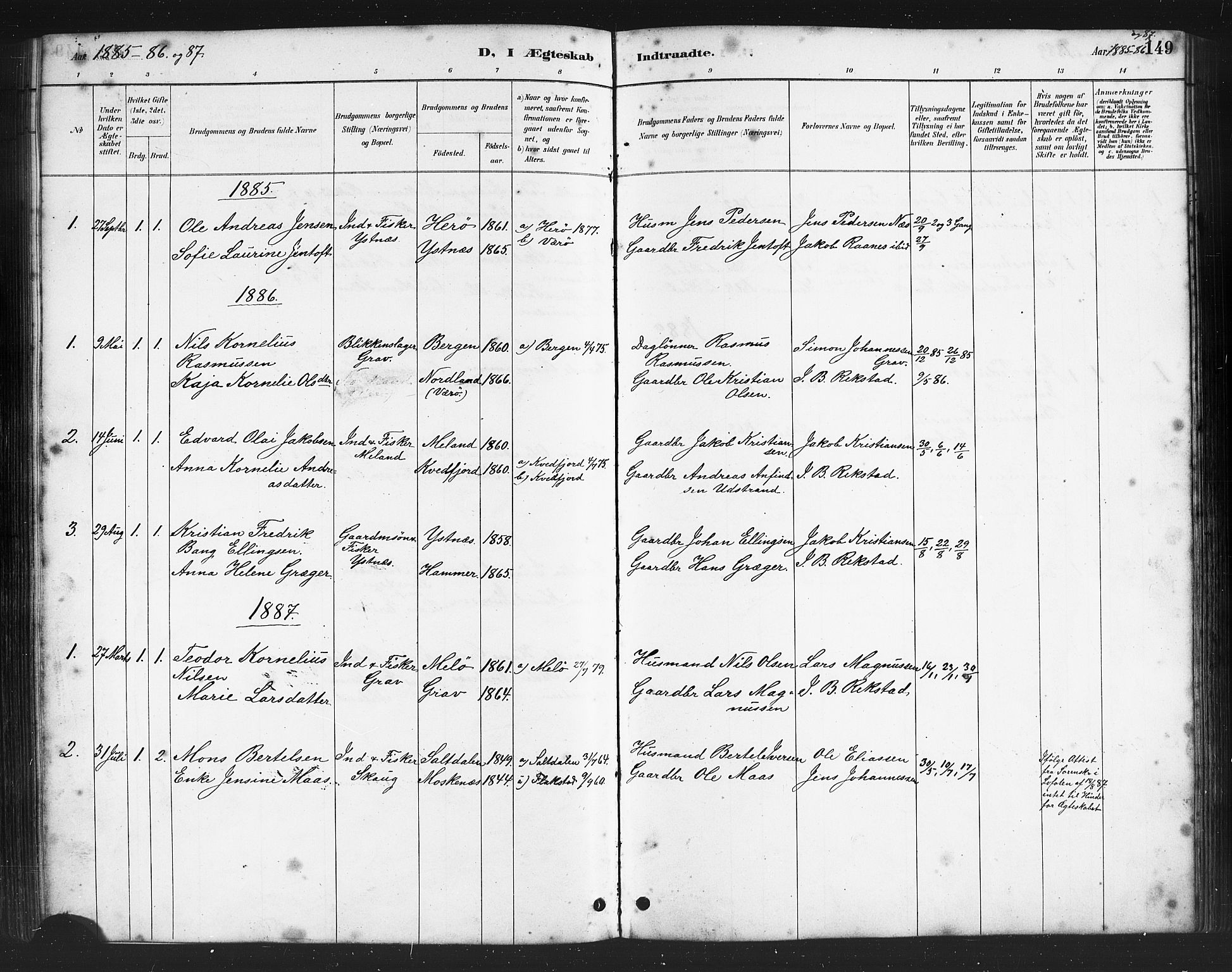 Ministerialprotokoller, klokkerbøker og fødselsregistre - Nordland, AV/SAT-A-1459/808/L0131: Parish register (copy) no. 808C02, 1879-1919, p. 149