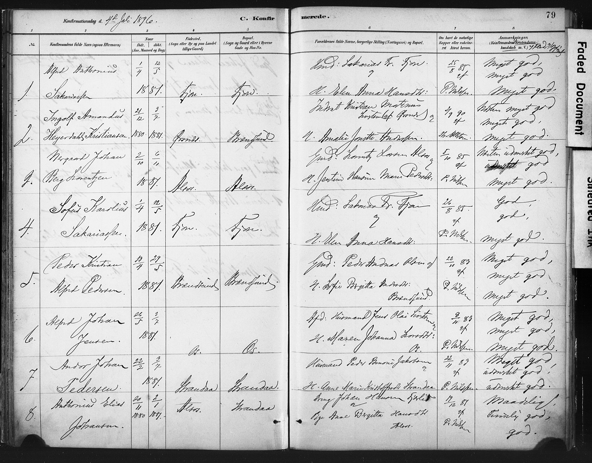 Ministerialprotokoller, klokkerbøker og fødselsregistre - Nordland, AV/SAT-A-1459/803/L0071: Parish register (official) no. 803A01, 1881-1897, p. 79