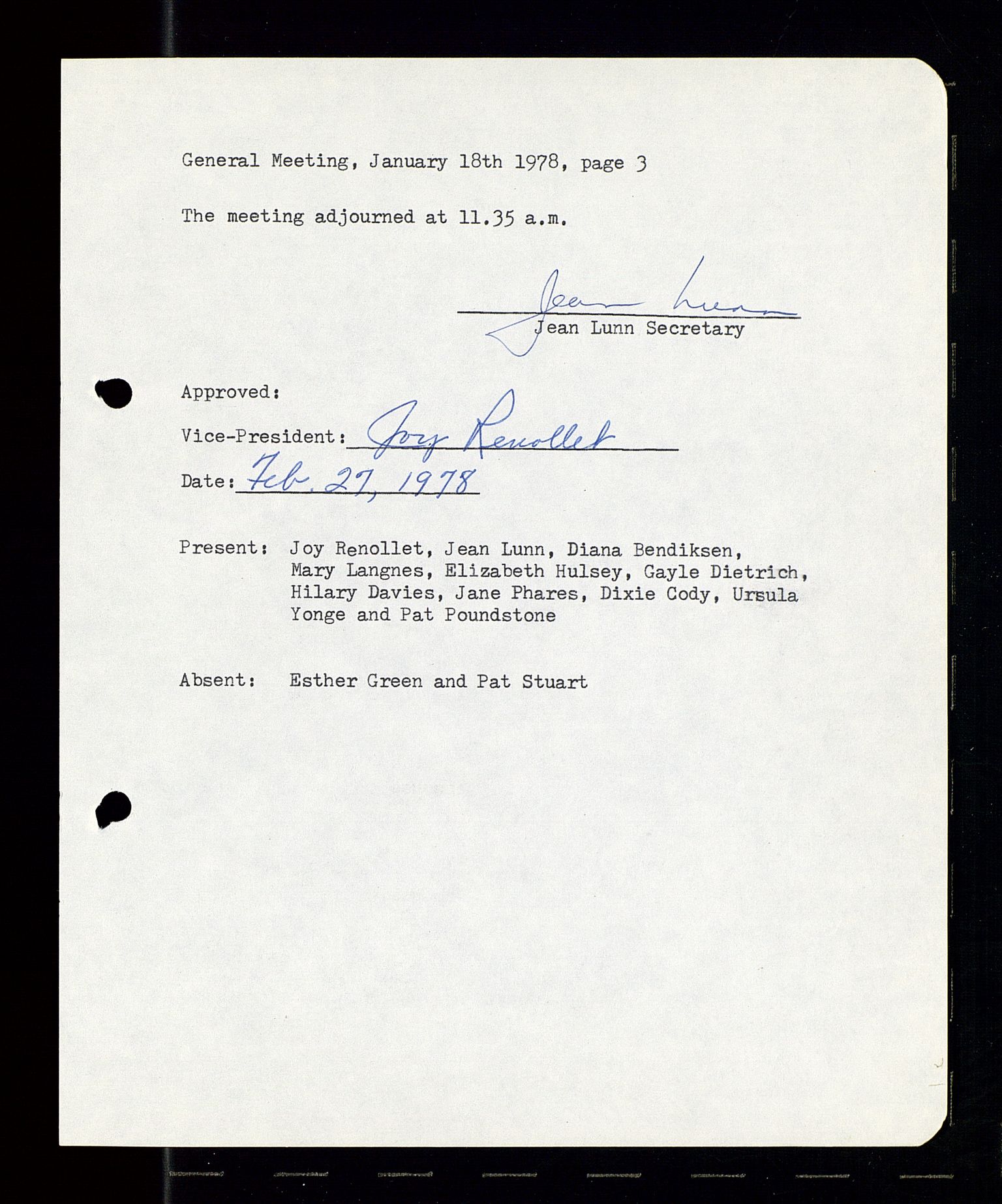 PA 1547 - Petroleum Wives Club, SAST/A-101974/A/Aa/L0001: Board and General Meeting, 1970-1983