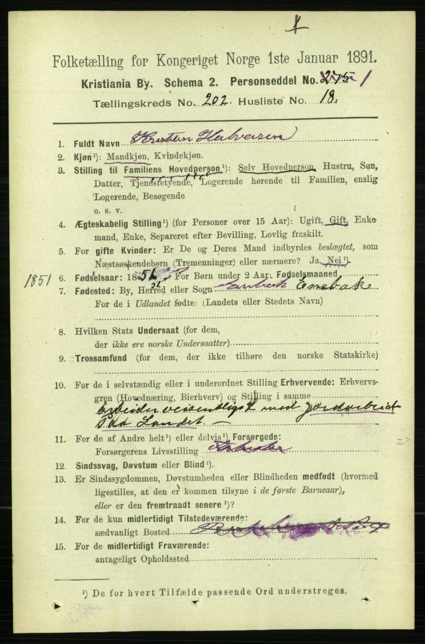 RA, 1891 census for 0301 Kristiania, 1891, p. 121799