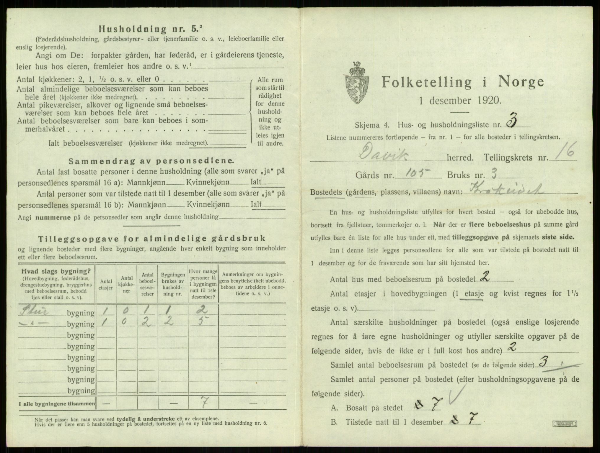 SAB, 1920 census for Davik, 1920, p. 1017