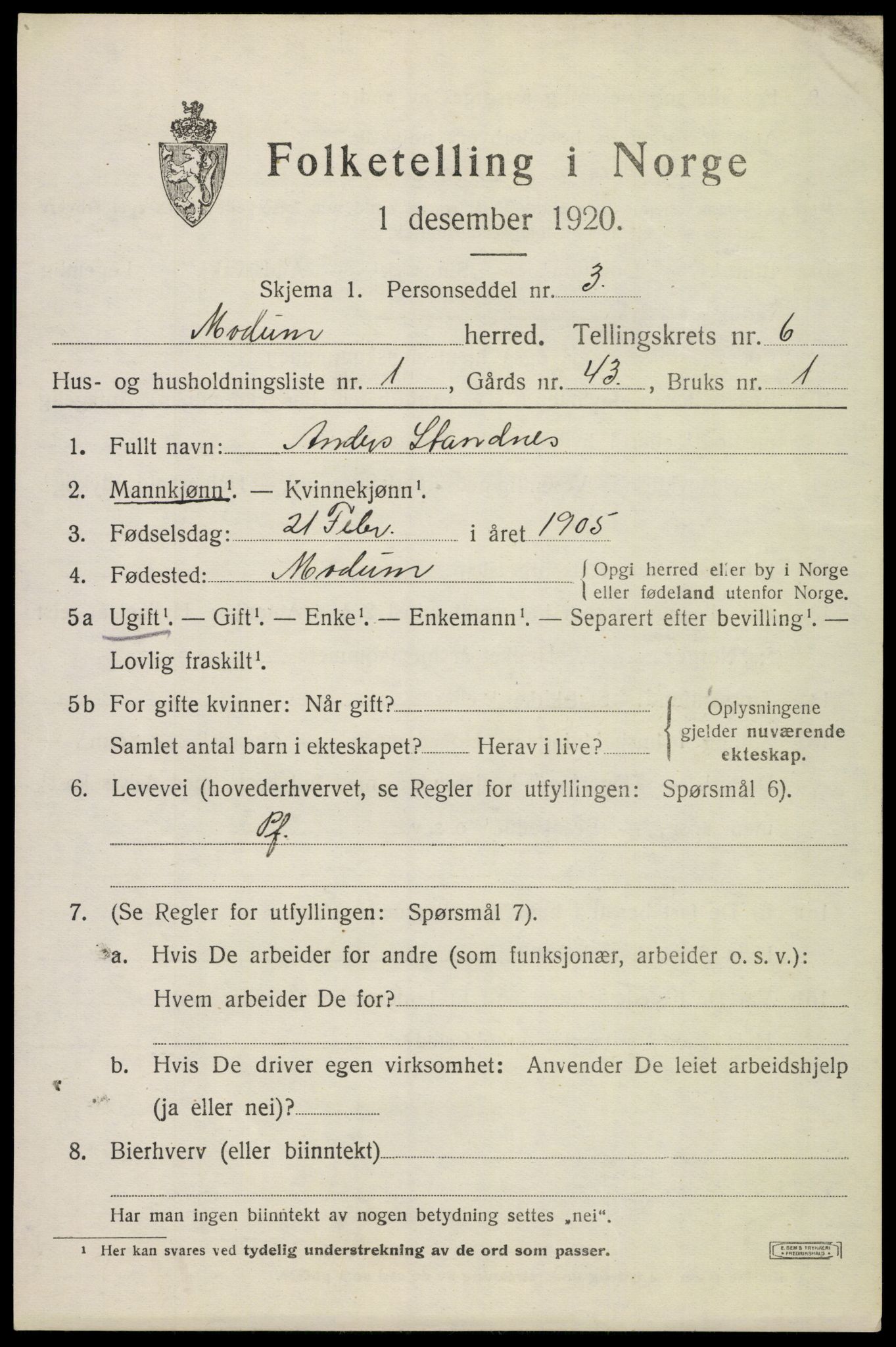 SAKO, 1920 census for Modum, 1920, p. 8355