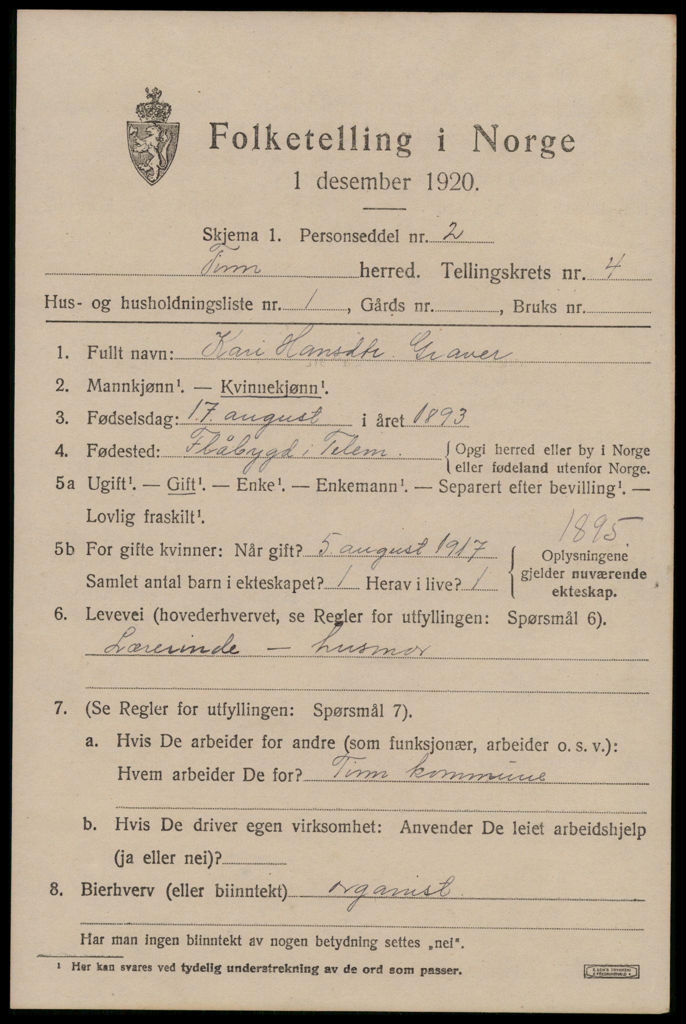 SAKO, 1920 census for Tinn, 1920, p. 3808