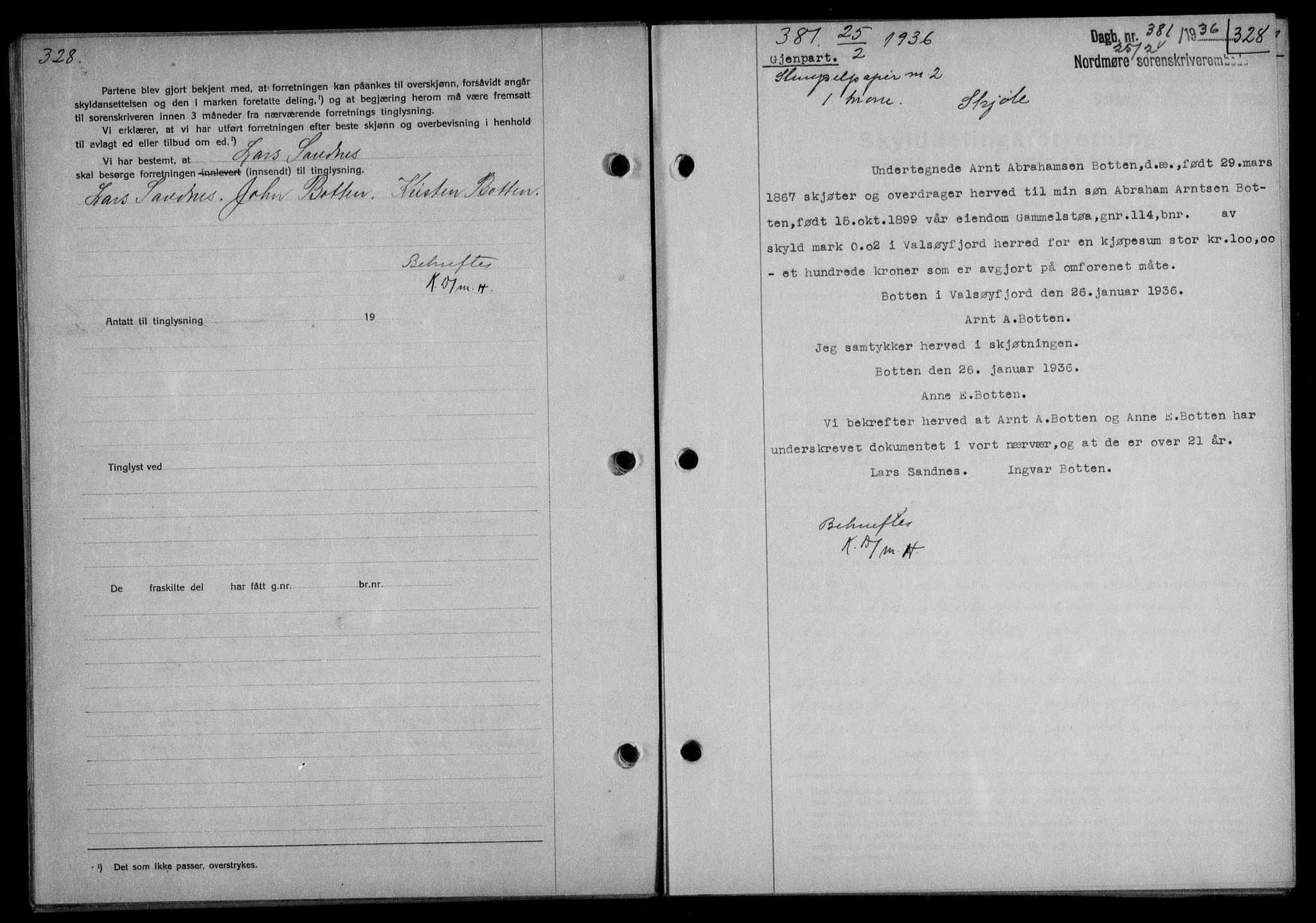 Nordmøre sorenskriveri, AV/SAT-A-4132/1/2/2Ca/L0087: Mortgage book no. 77, 1935-1936, Deed date: 25.02.1936