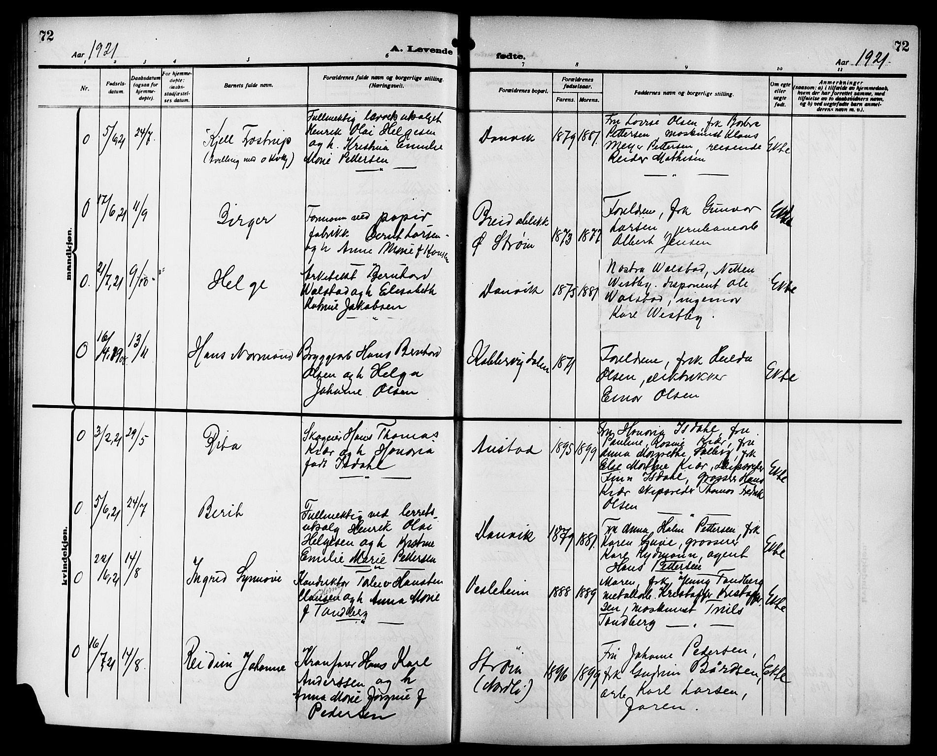 Strømsgodset kirkebøker, AV/SAKO-A-324/G/Ga/L0003: Parish register (copy) no. 3, 1911-1926, p. 72