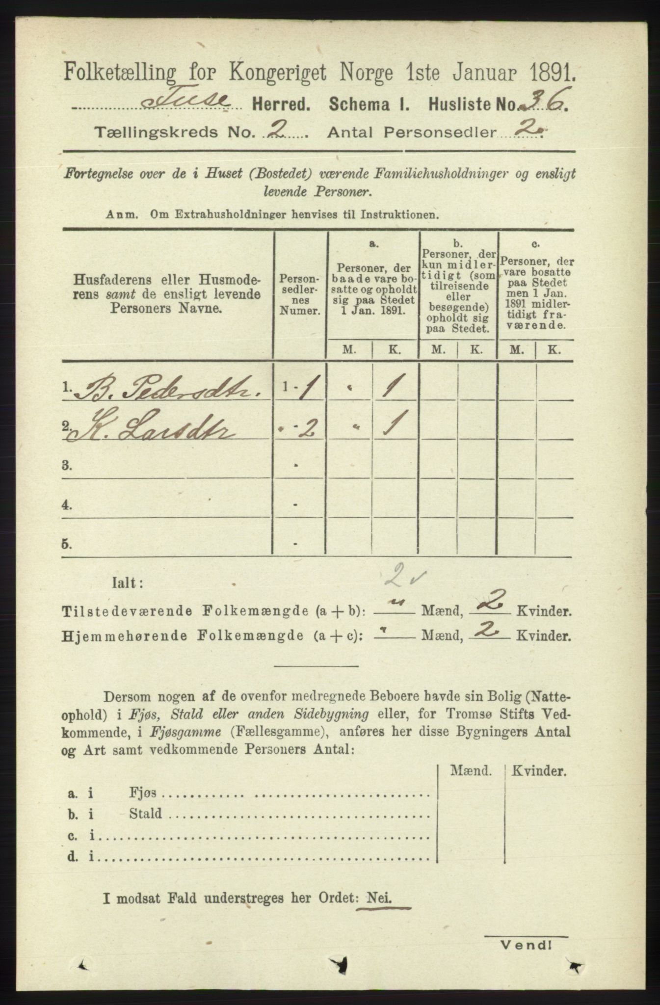 RA, 1891 census for 1241 Fusa, 1891, p. 300