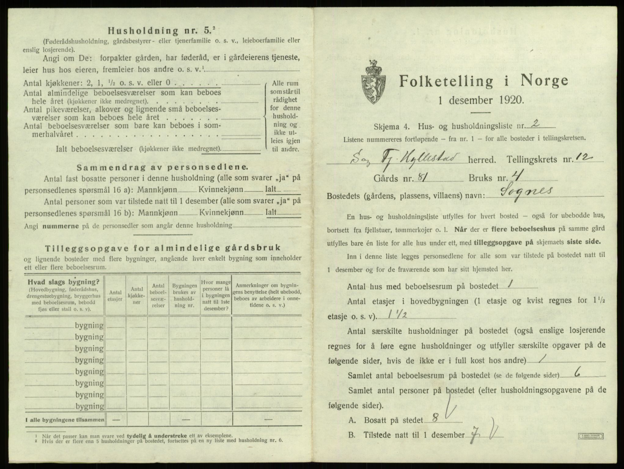 SAB, 1920 census for Hyllestad, 1920, p. 678